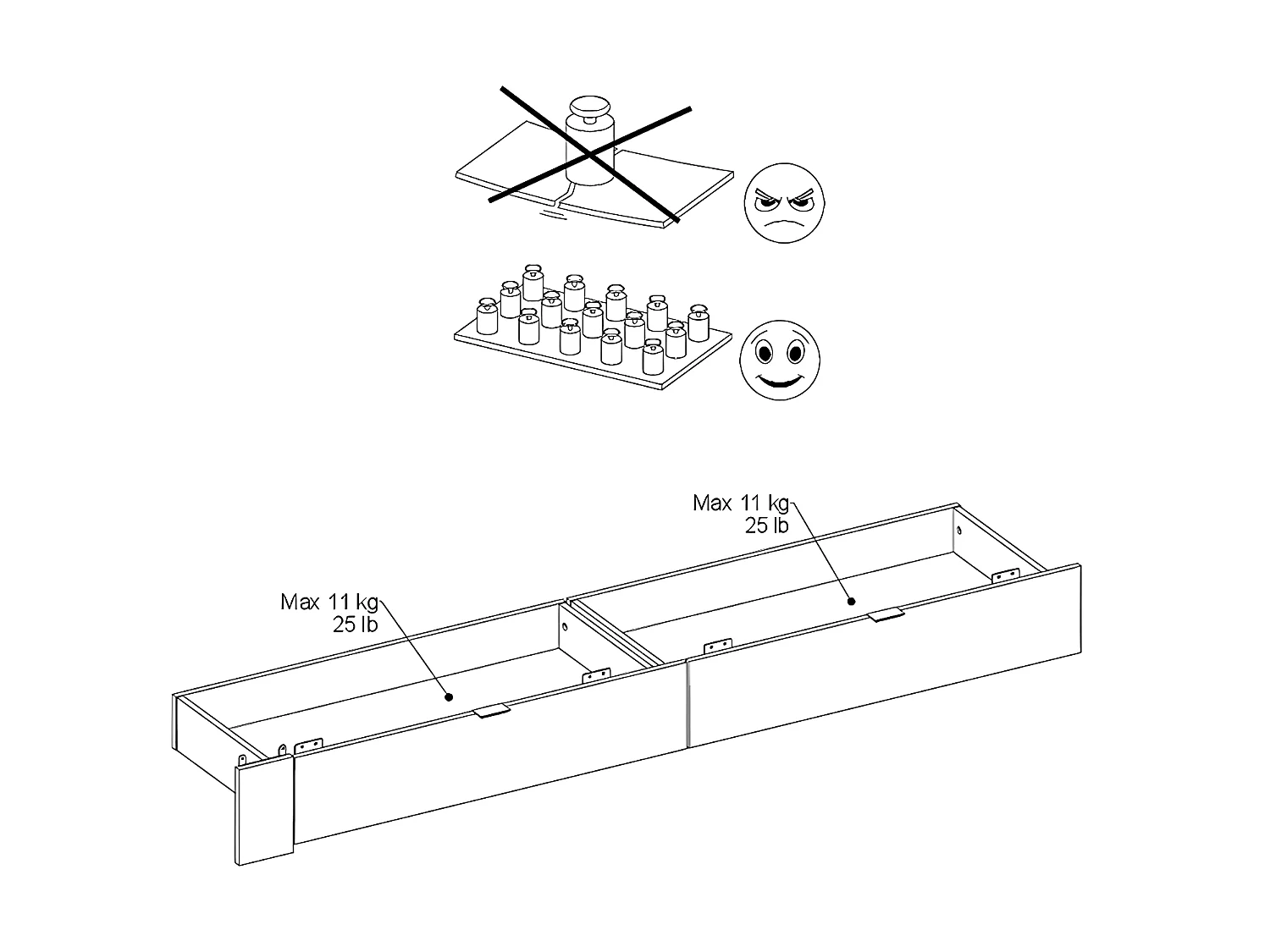 Lit avec 4 tiroirs 160 x 200 cm - Coloris : Naturel et noir + Sommier + Matelas - VELONA