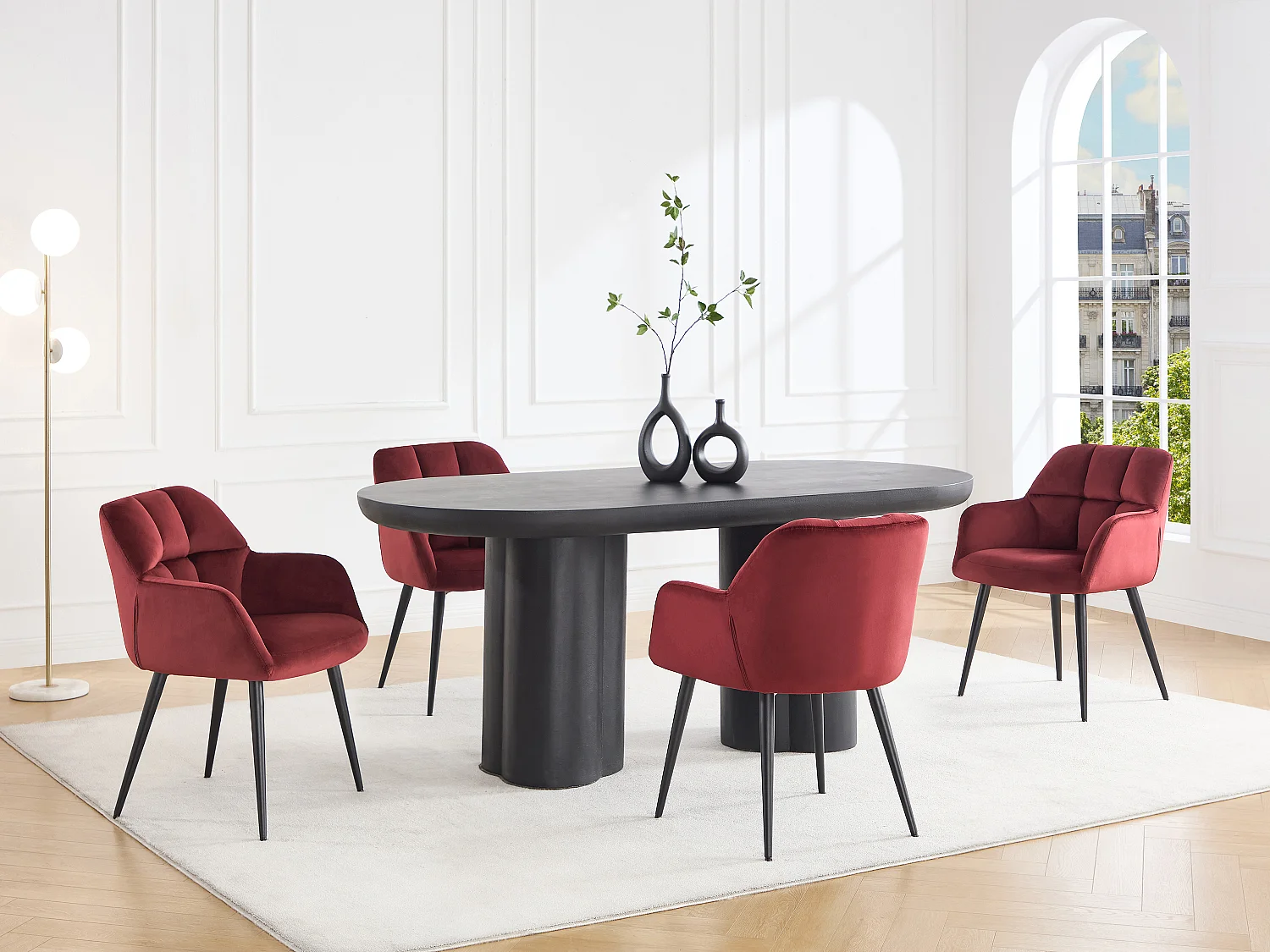 Lot de 6 chaises avec accoudoirs en velours et métal noir - Bordeaux - PEGA de Pascal Morabito