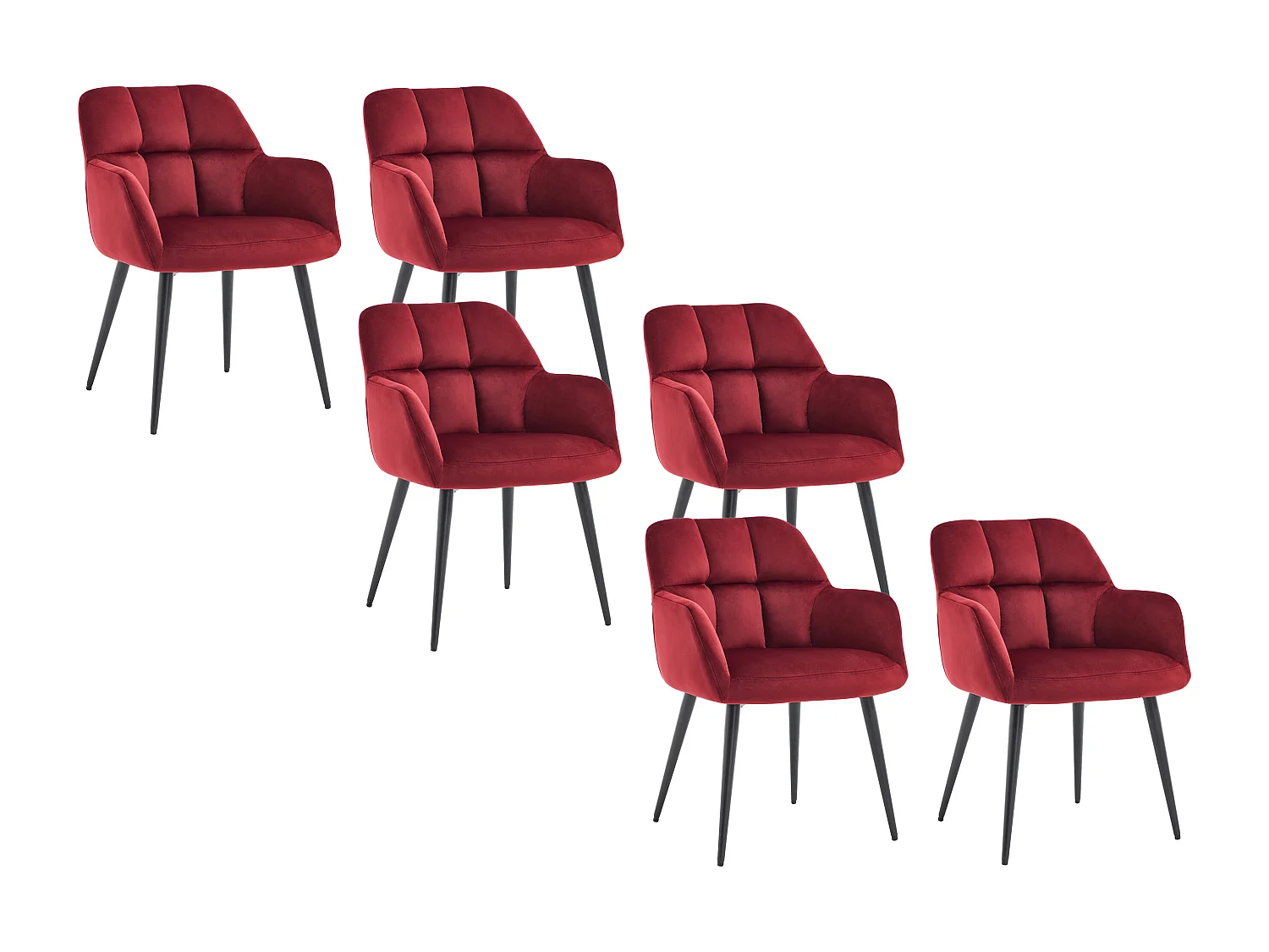 Lot de 6 chaises avec accoudoirs en velours et métal noir - Bordeaux - PEGA de Pascal Morabito
