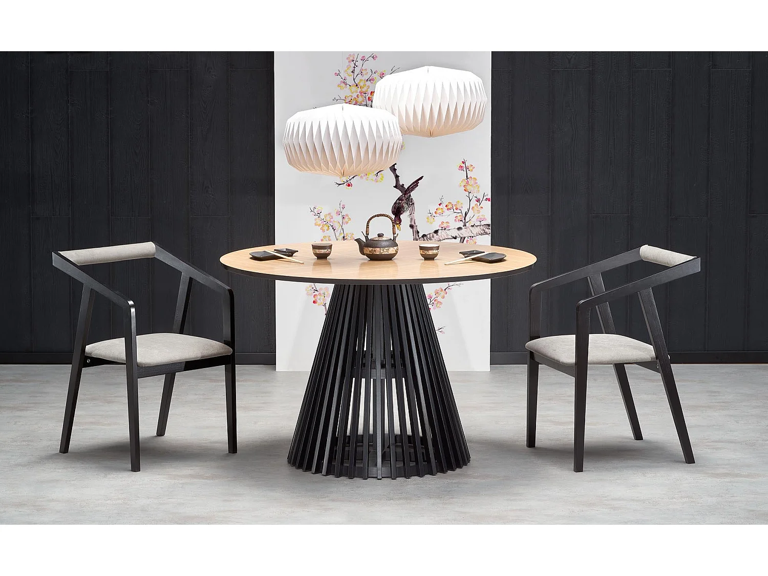 Table ronde MDF plaqué chêne pied noir Ø120 cm