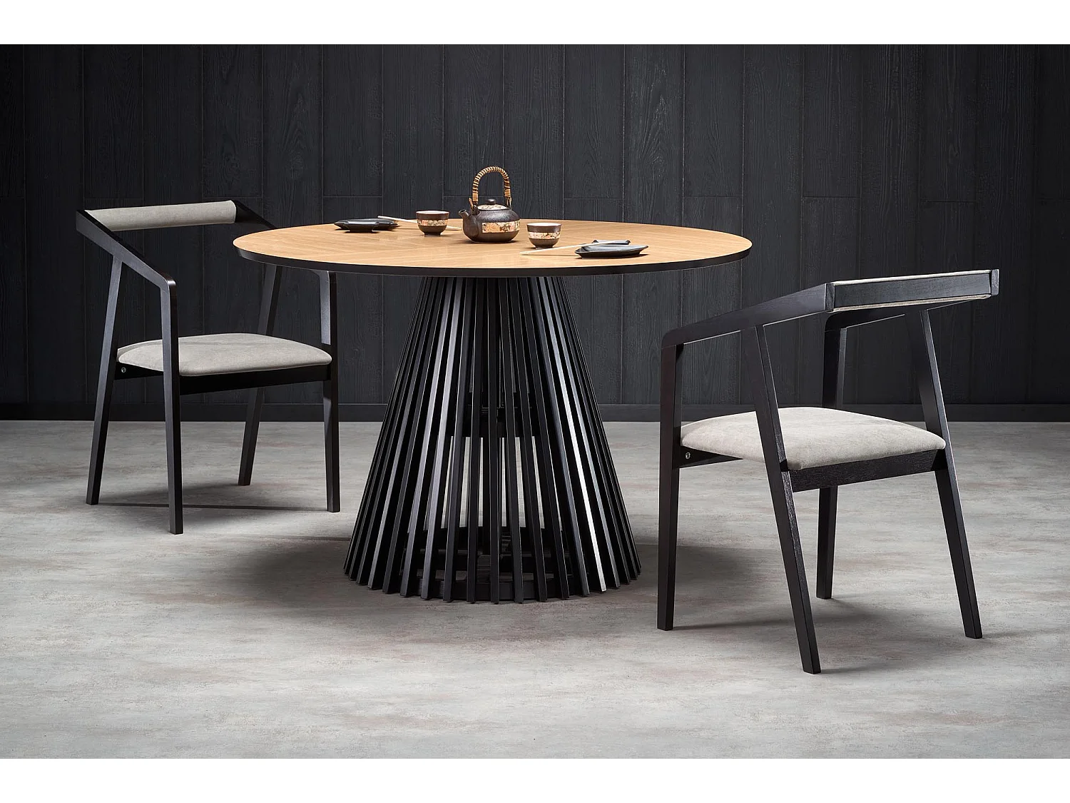 Table ronde MDF plaqué chêne pied noir Ø120 cm