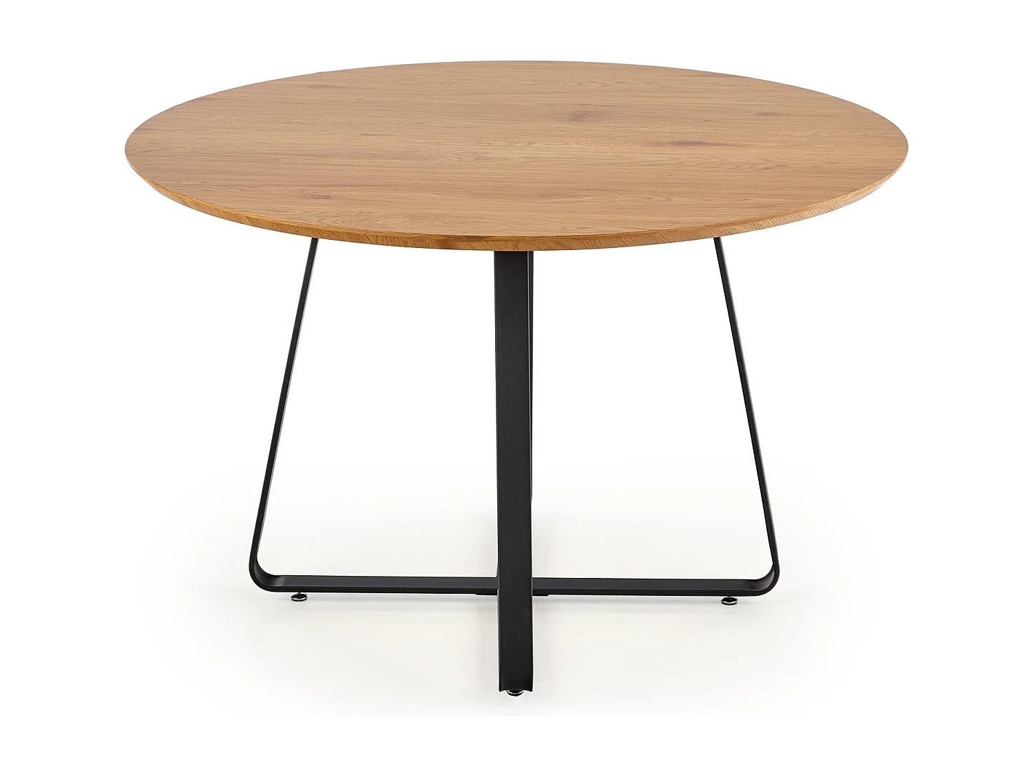 Table ronde MDF laminé chêne pieds métal noir Ø120 cm