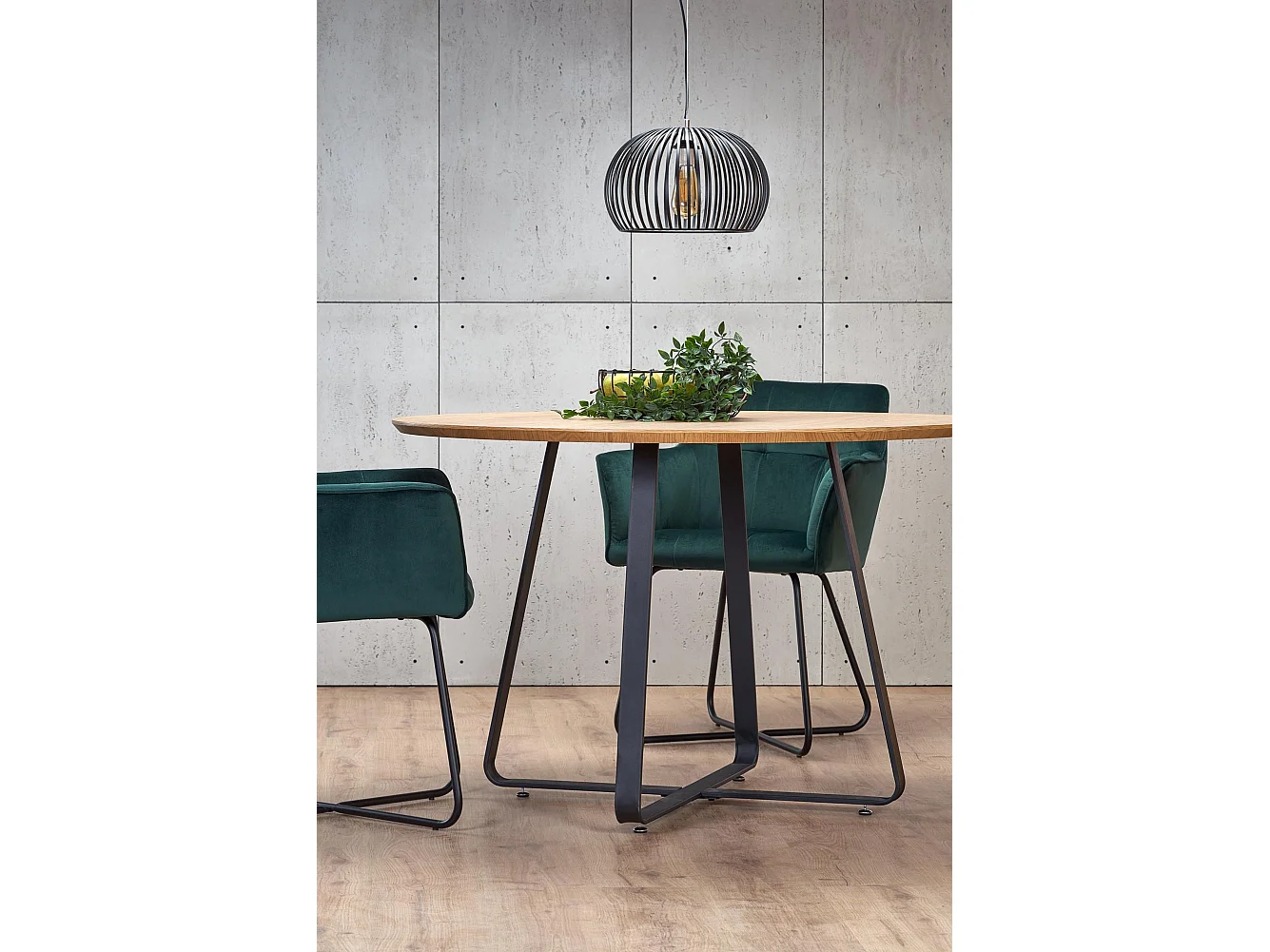 Table ronde MDF laminé chêne pieds métal noir Ø120 cm