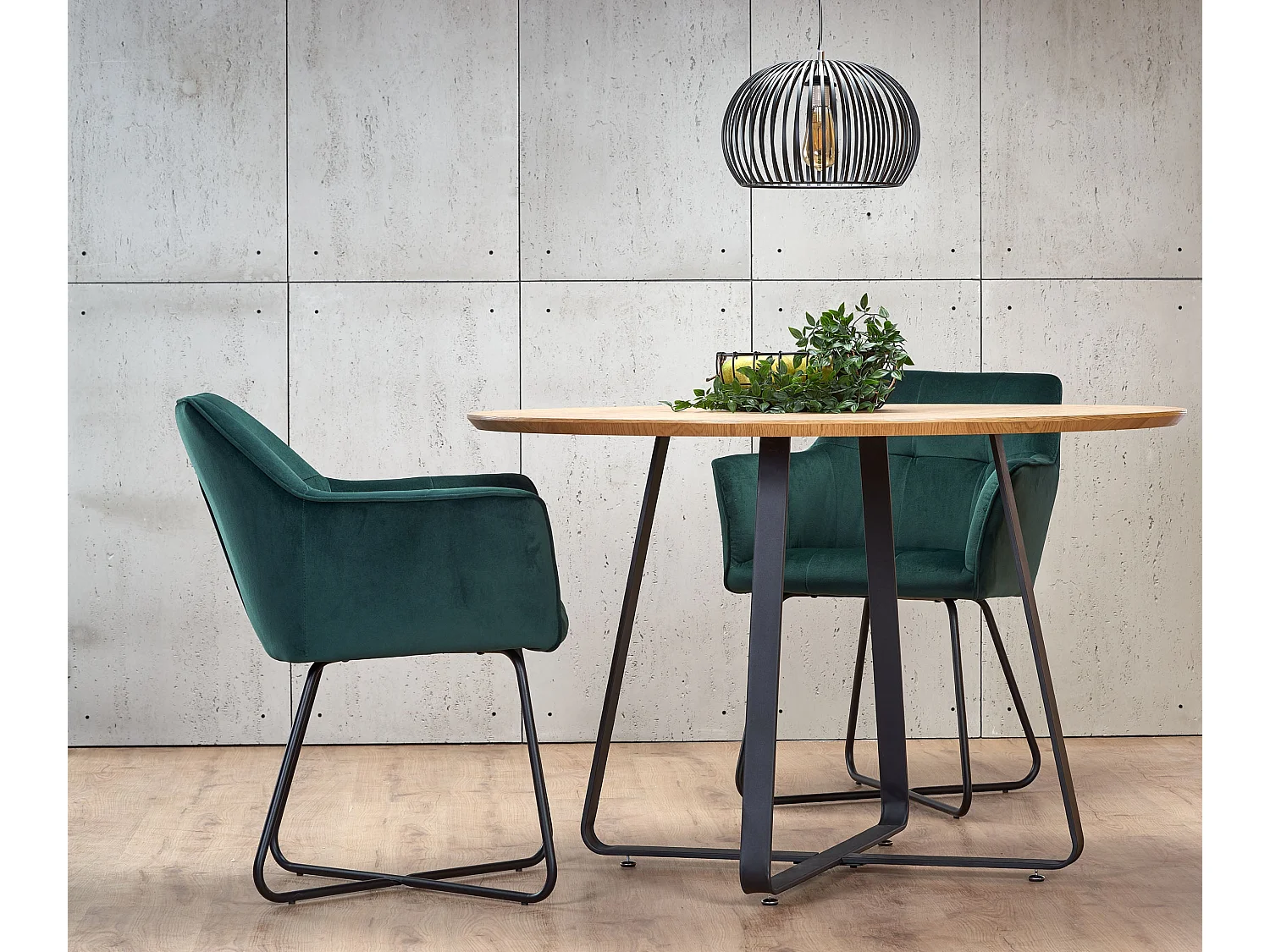 Table ronde MDF laminé chêne pieds métal noir Ø120 cm