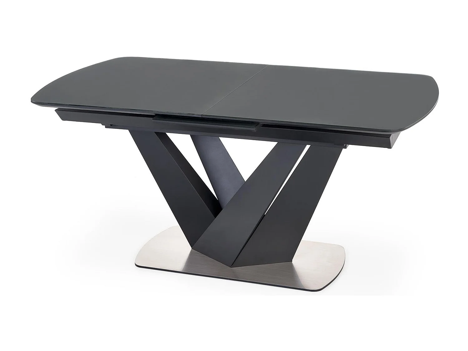 Table extensible verre gris foncé pieds acier noir 160/200×90 cm