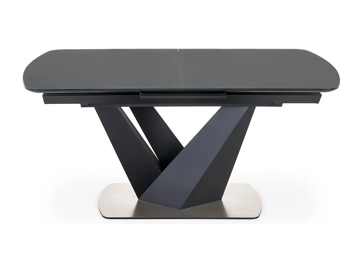 Table extensible verre gris foncé pieds acier noir 160/200×90 cm