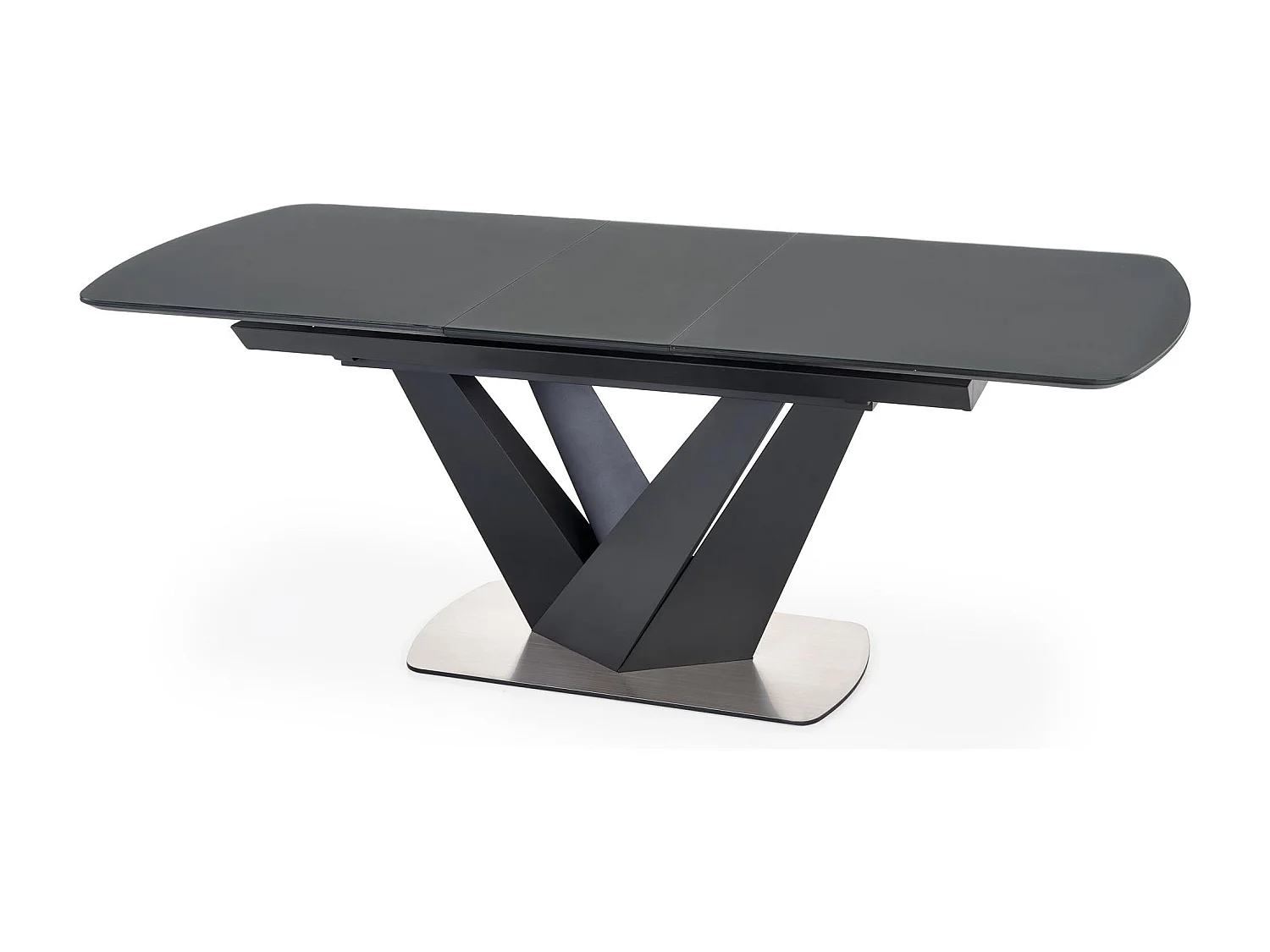 Table extensible verre gris foncé pieds acier noir 160/200×90 cm
