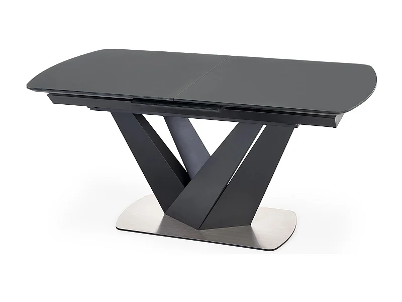 Table extensible verre gris foncé pieds acier noir 160/200×90 cm