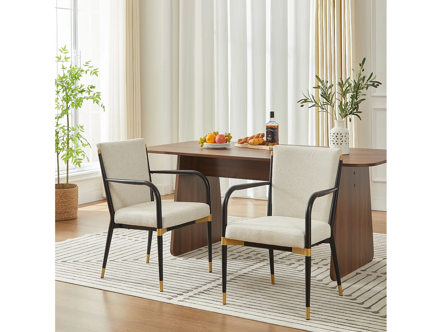 Set van 2 fauteuils - Zwart frame - Scandinavische stijl - Beige stof