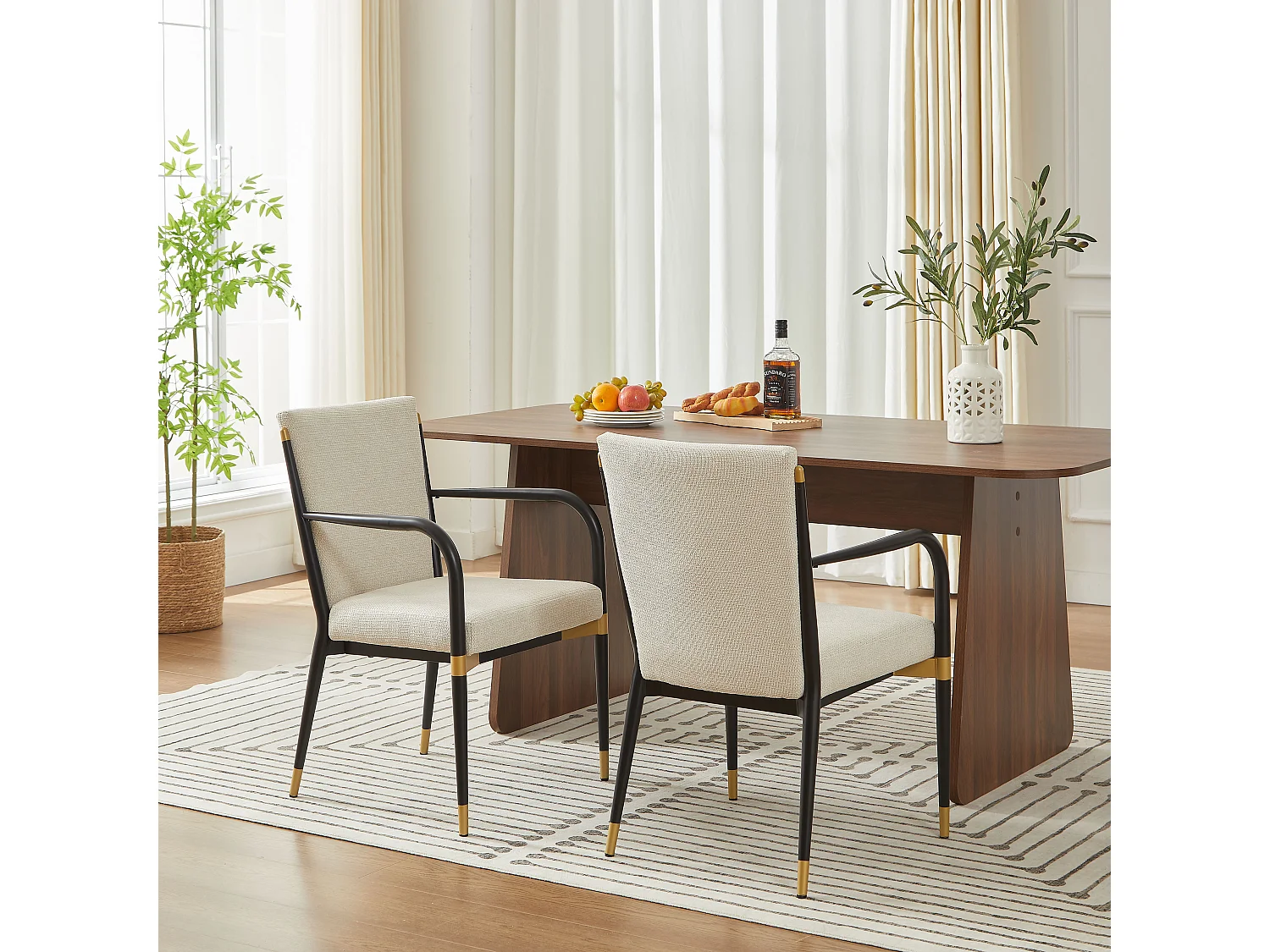 Set van 2 fauteuils - Zwart frame - Scandinavische stijl - Beige stof