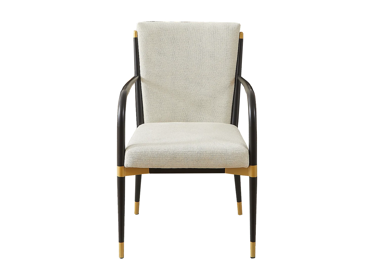 Lot de 2 chaises à accoudoirs - Cadre noir -Style scandinave - Tissu beige