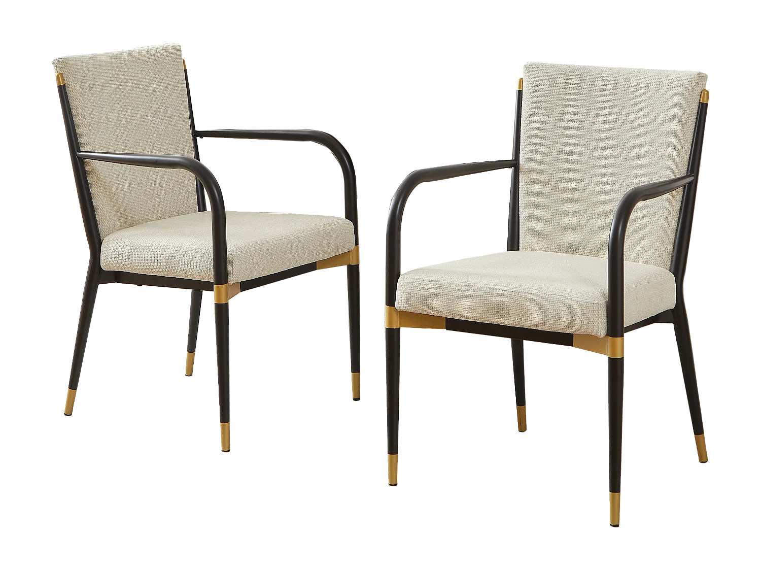 Lot de 2 chaises à accoudoirs - Cadre noir -Style scandinave - Tissu beige