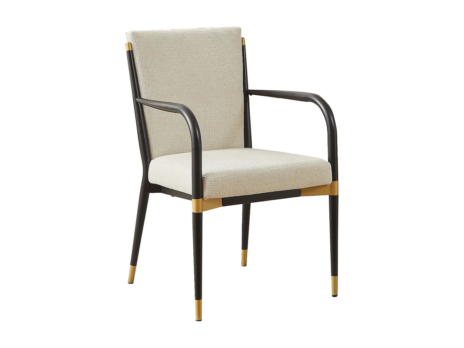 Lot de 2 chaises à accoudoirs - Cadre noir -Style scandinave - Tissu beige