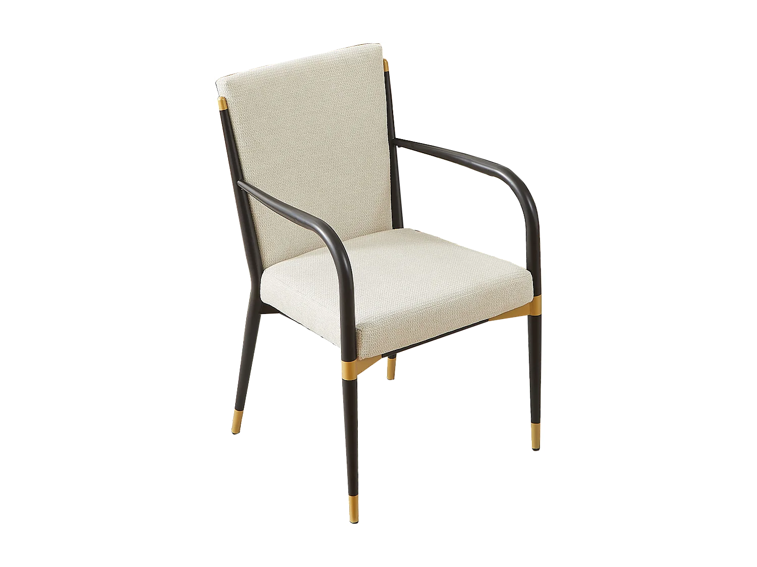 Lot de 2 chaises à accoudoirs - Cadre noir -Style scandinave - Tissu beige