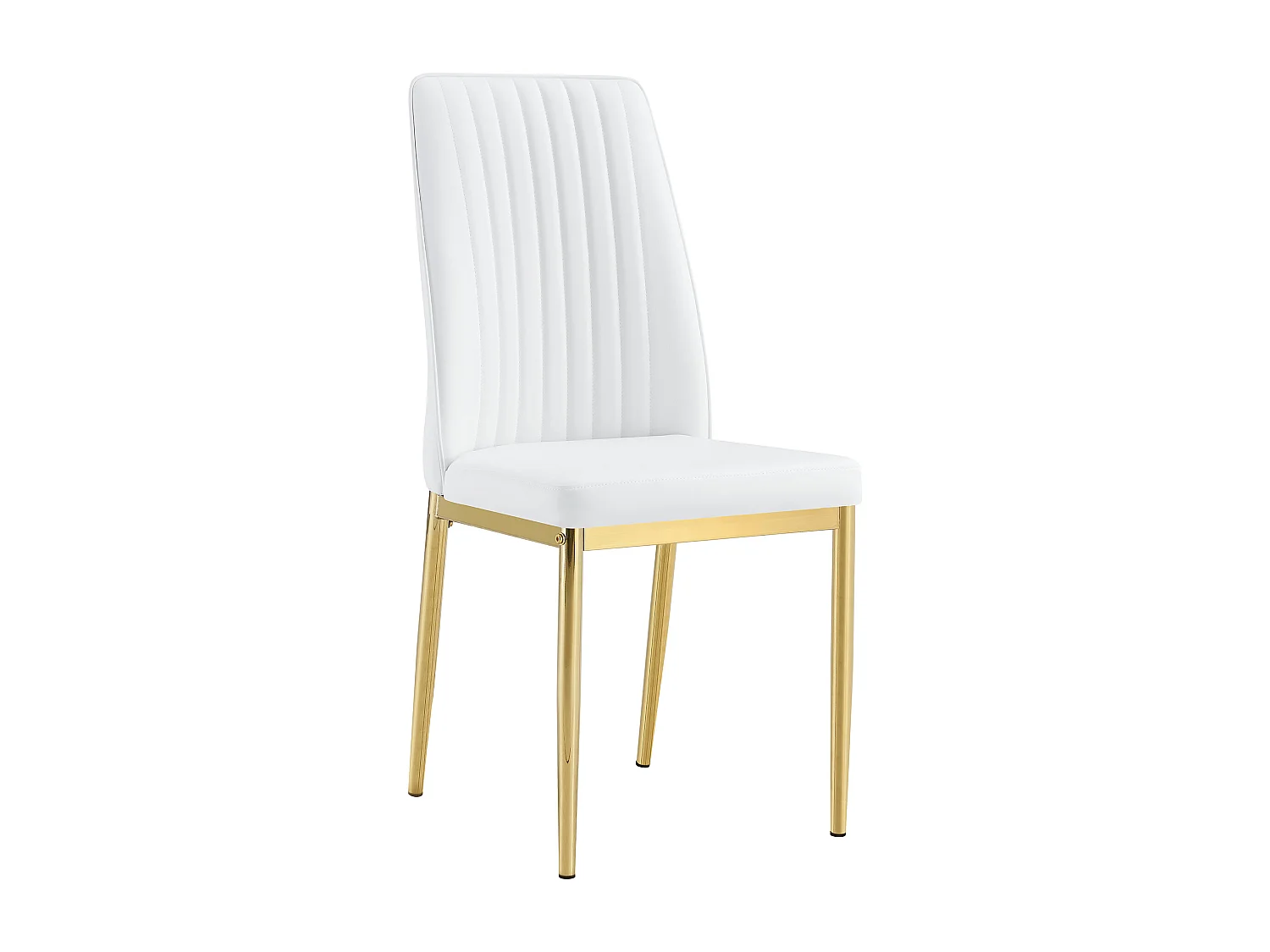 Set van 4 stoelen in wit PU-leer - Gouden metalen poten - Verticaal streepmotief