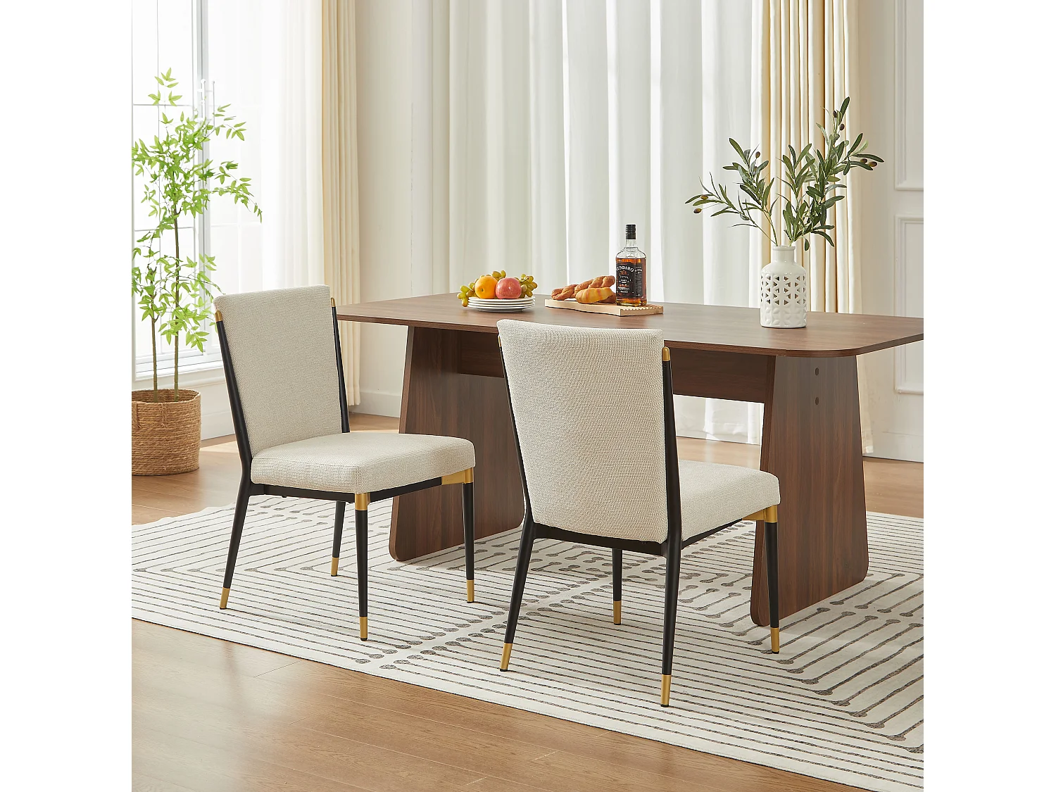 Lot de 2 chaises avec pieds réglable hauteur- Tissu beige - Cadre en métal