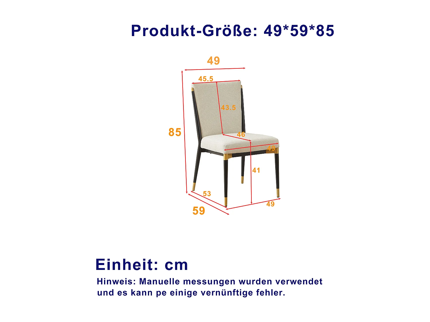 Lot de 2 chaises avec pieds réglable hauteur- Tissu beige - Cadre en métal