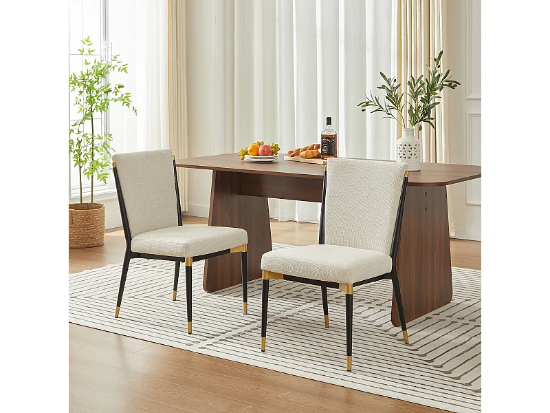 Lot de 2 chaises avec pieds réglable hauteur- Tissu beige - Cadre en métal