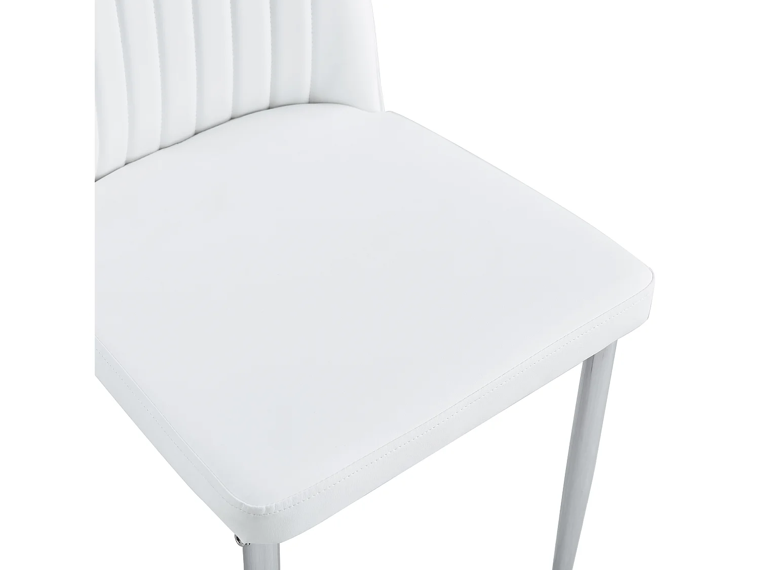 Lot de 4 chaises simili cuir PU blanc - Dossier ergonomique - Pieds métal argenté
