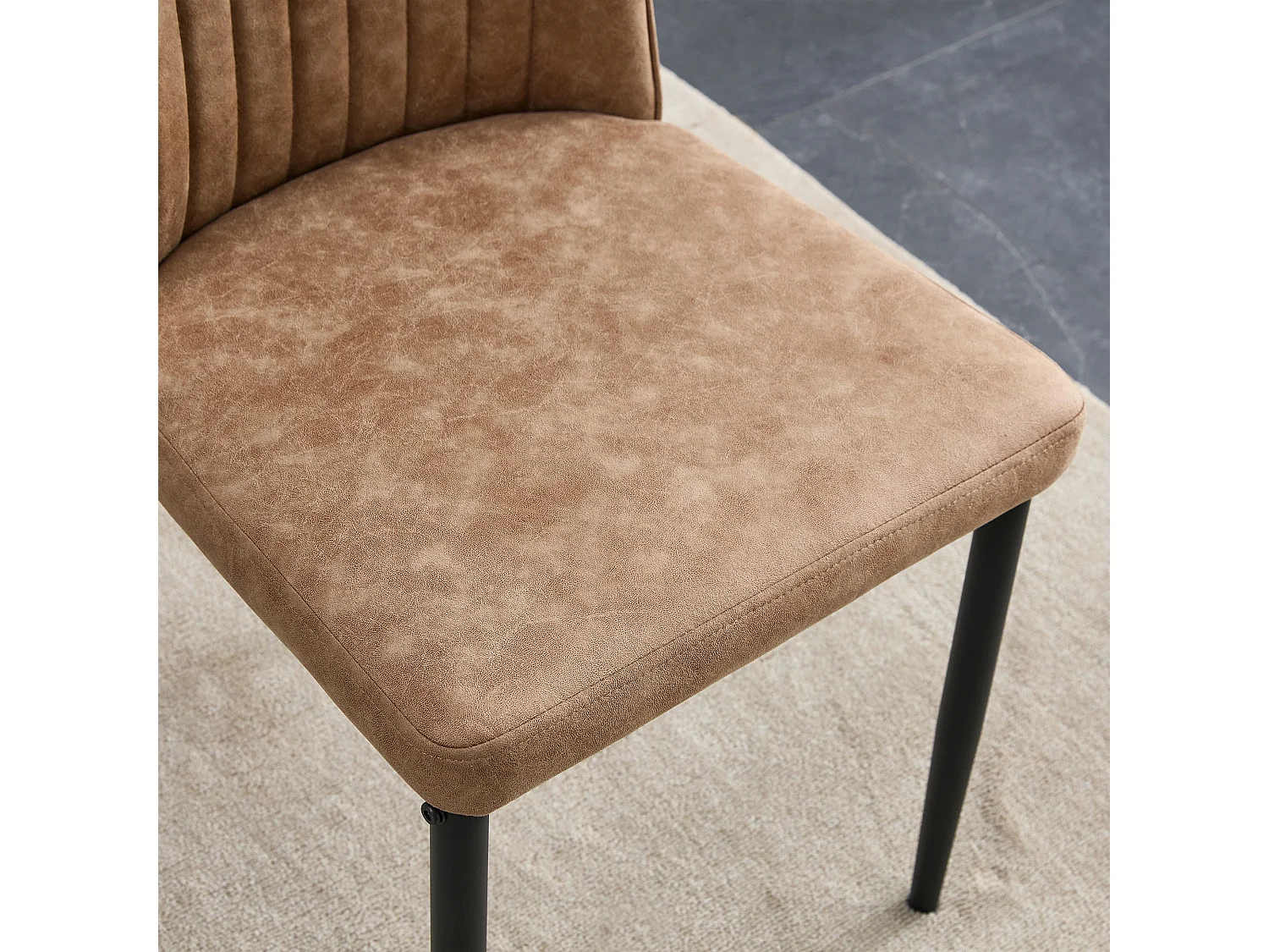 Lot de 4 chaises en tissu marron - Dossier ergonomique - Pieds métal noir