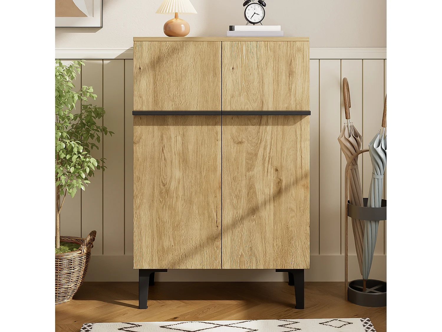 Meuble à chaussures en couleur bois avec 2 porte - étagères réglables  60 × 34,5 x 95 cm