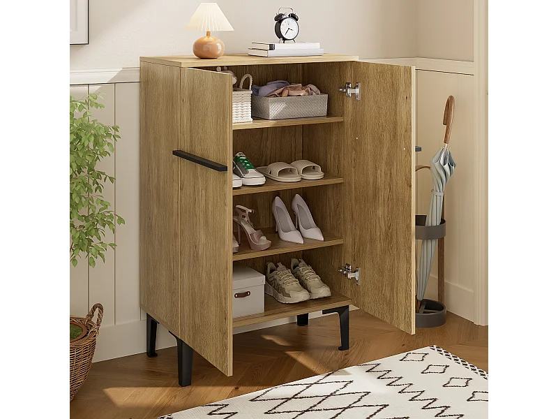 Meuble à chaussures en couleur bois avec 2 porte - étagères réglables  60 × 34,5 x 95 cm