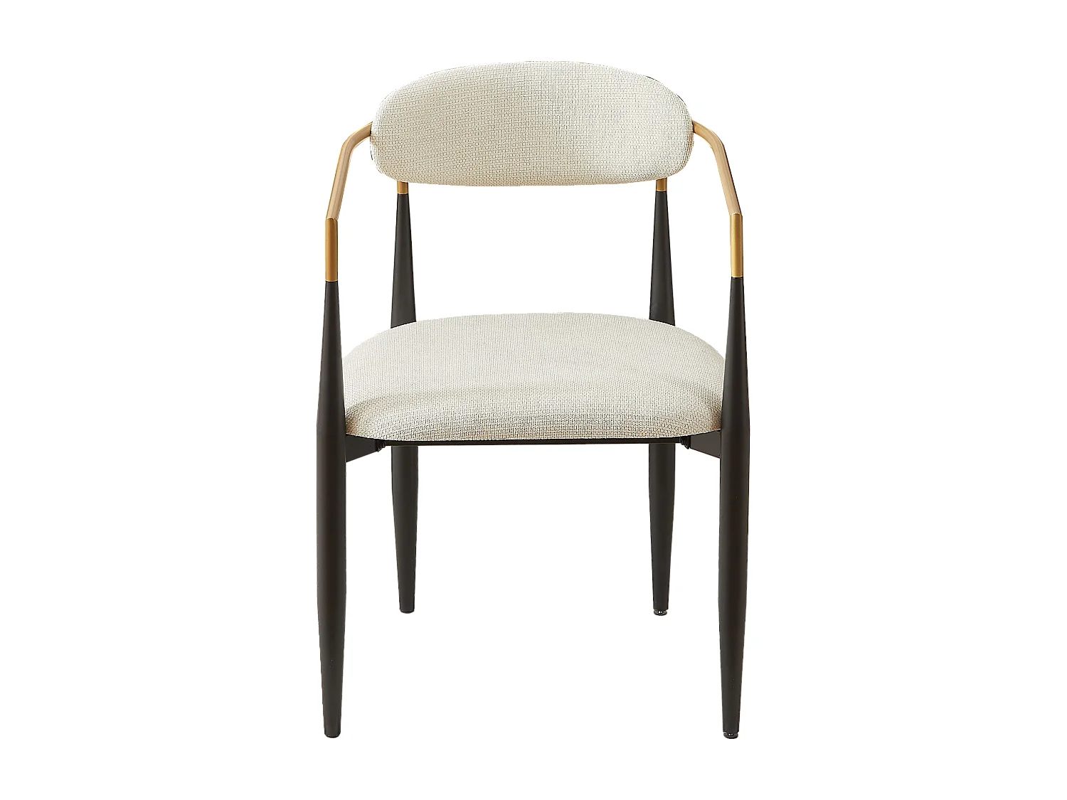 Conjunto de 2 cadeiras com braços - tecido bege - estrutura metálica preta e dourada