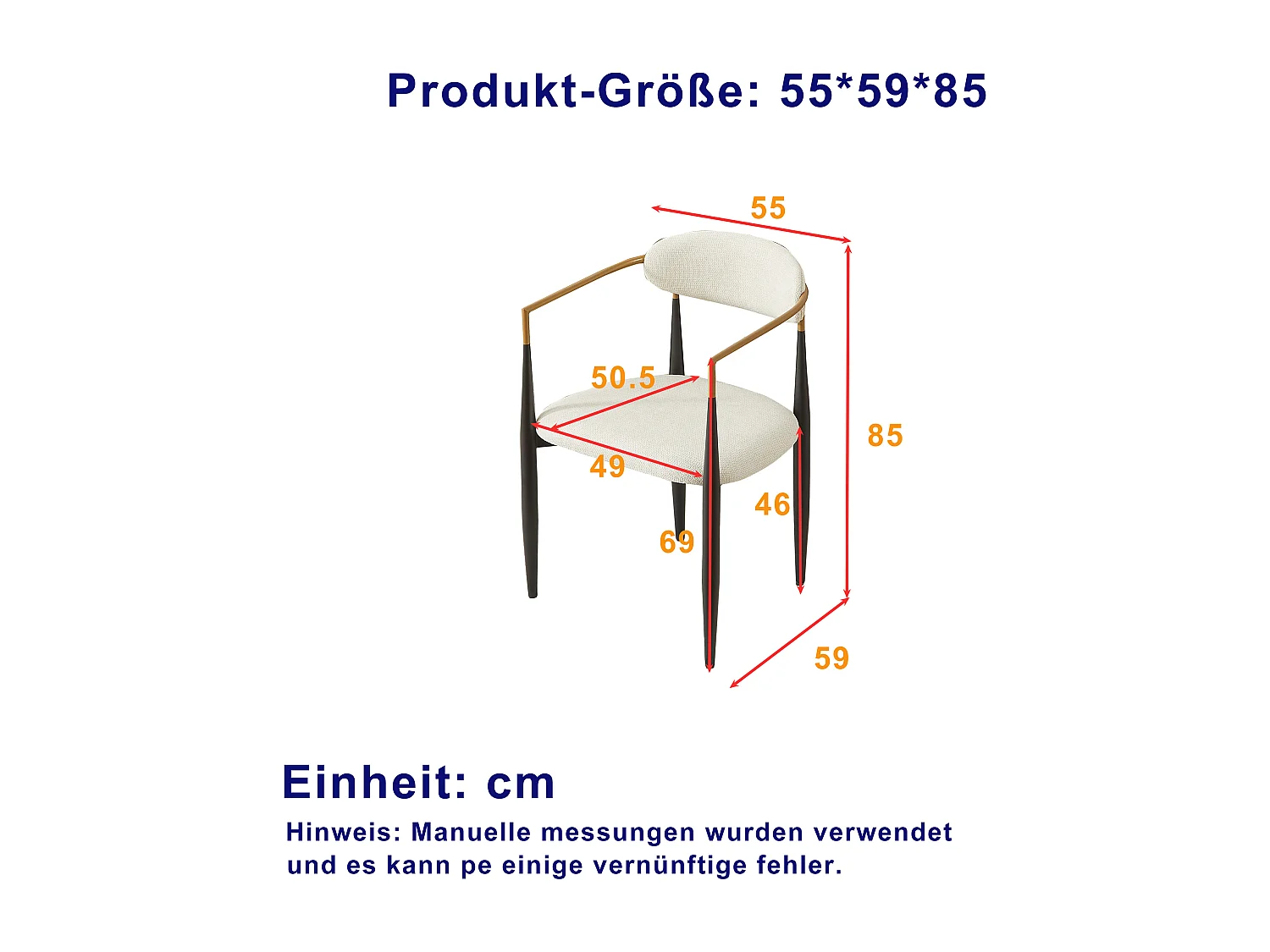 Conjunto de 2 cadeiras com braços - tecido bege - estrutura metálica preta e dourada