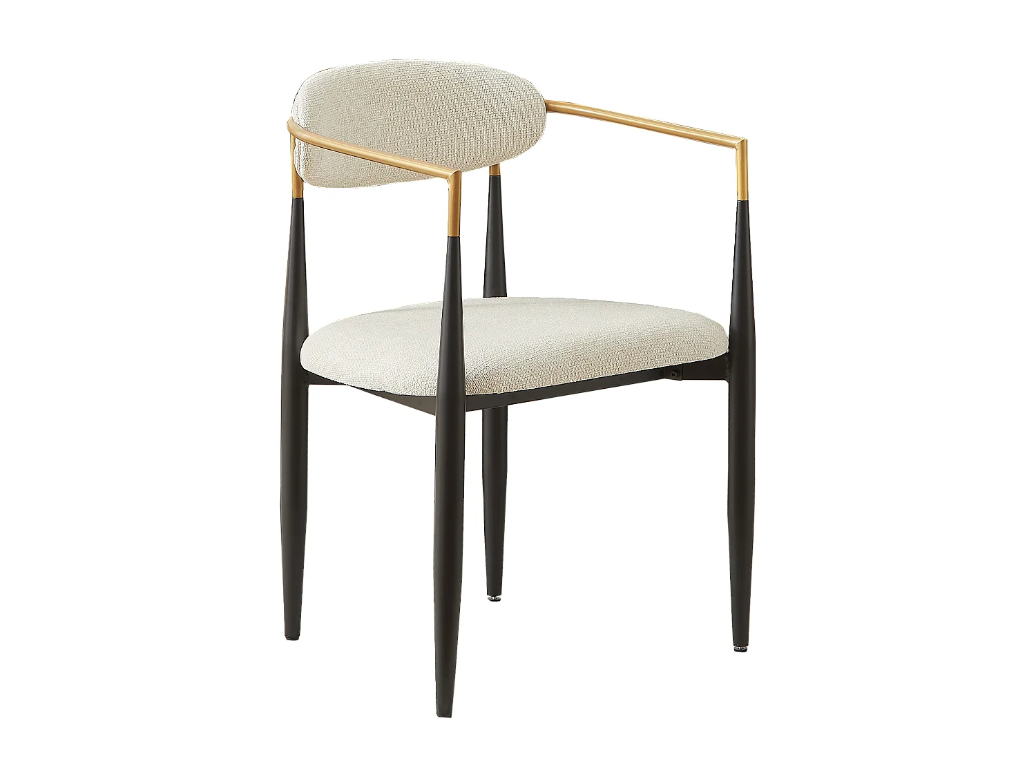 Conjunto de 2 cadeiras com braços - tecido bege - estrutura metálica preta e dourada