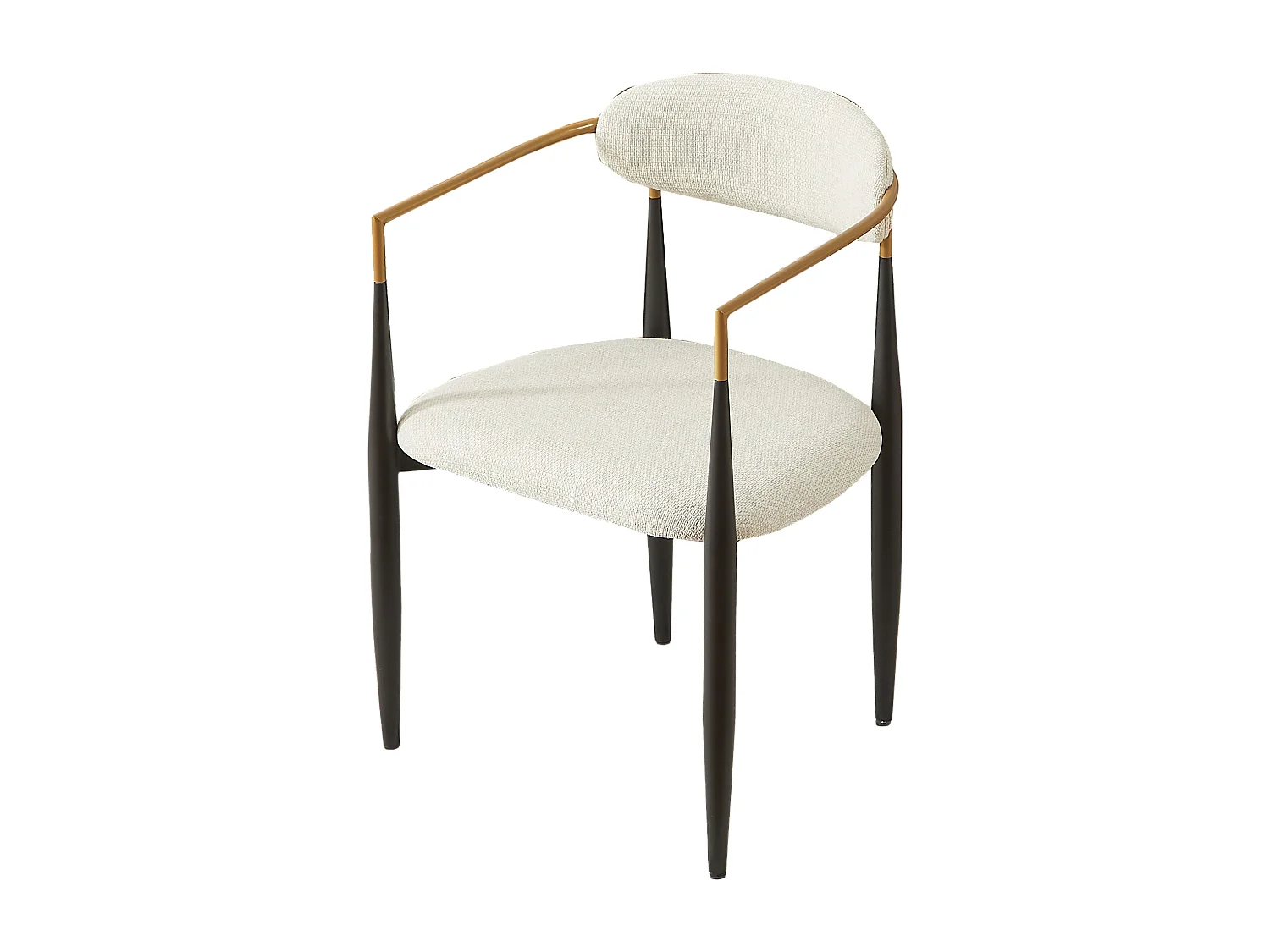 Conjunto de 2 cadeiras com braços - tecido bege - estrutura metálica preta e dourada