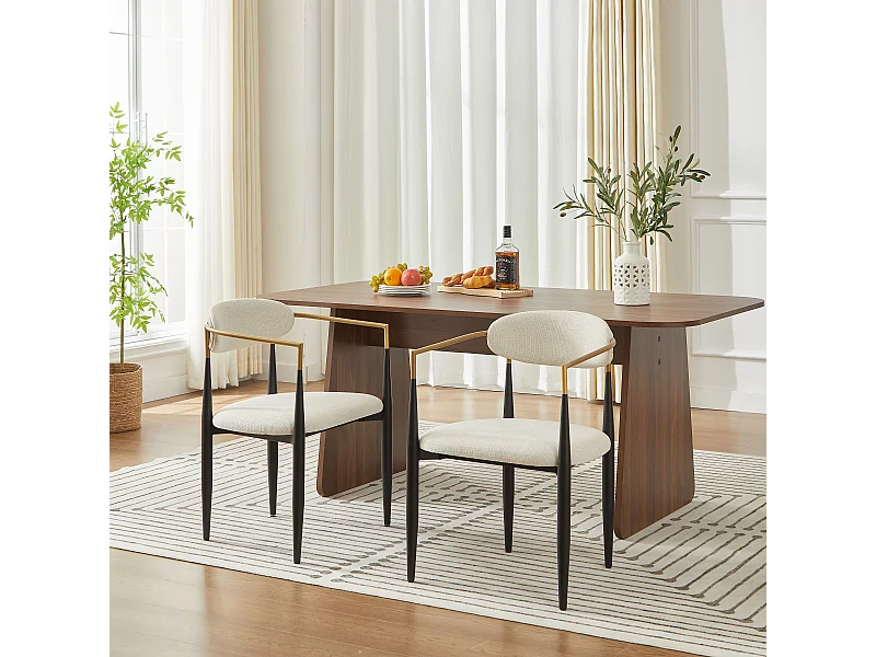 Set van 2 stoelen met armleuningen - beige stof - zwart en goudkleurig metalen frame