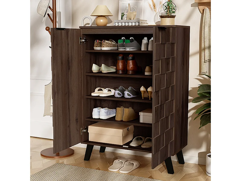 Meuble à chaussures avec 5 étagères en bois foncé 80 x 35,5 x 110 cm - étagères réglables