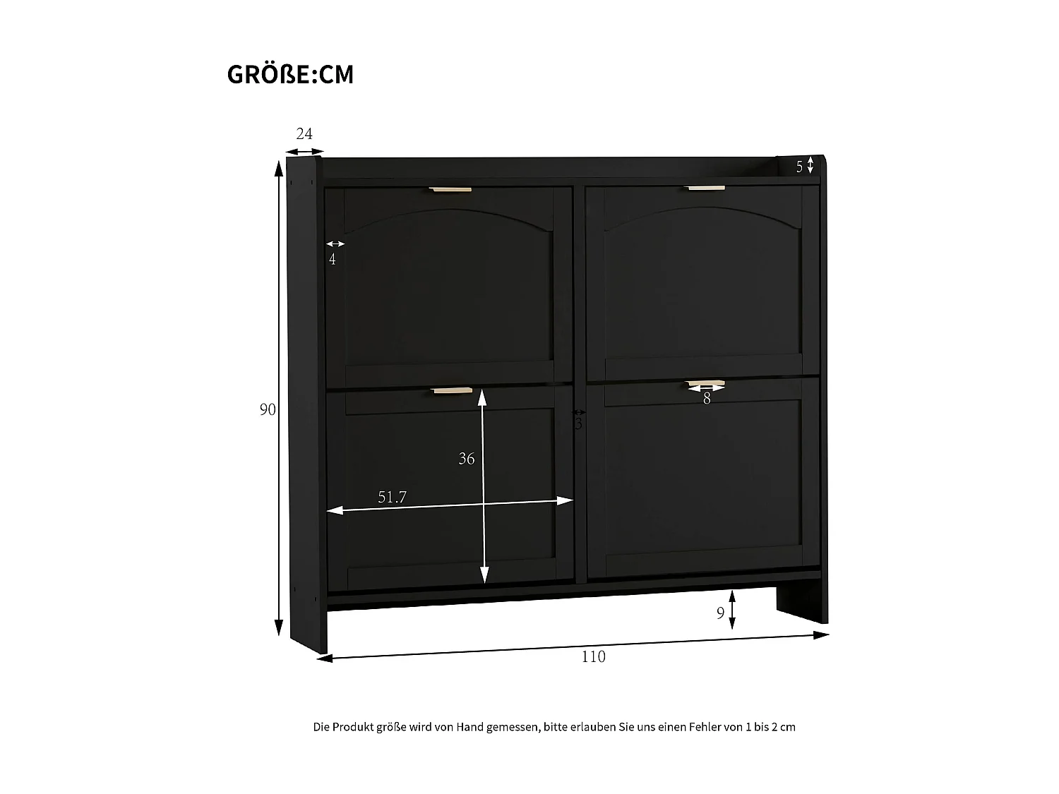 Meuble à chaussures avec 4 compartiments abattants en bois PB- Noir