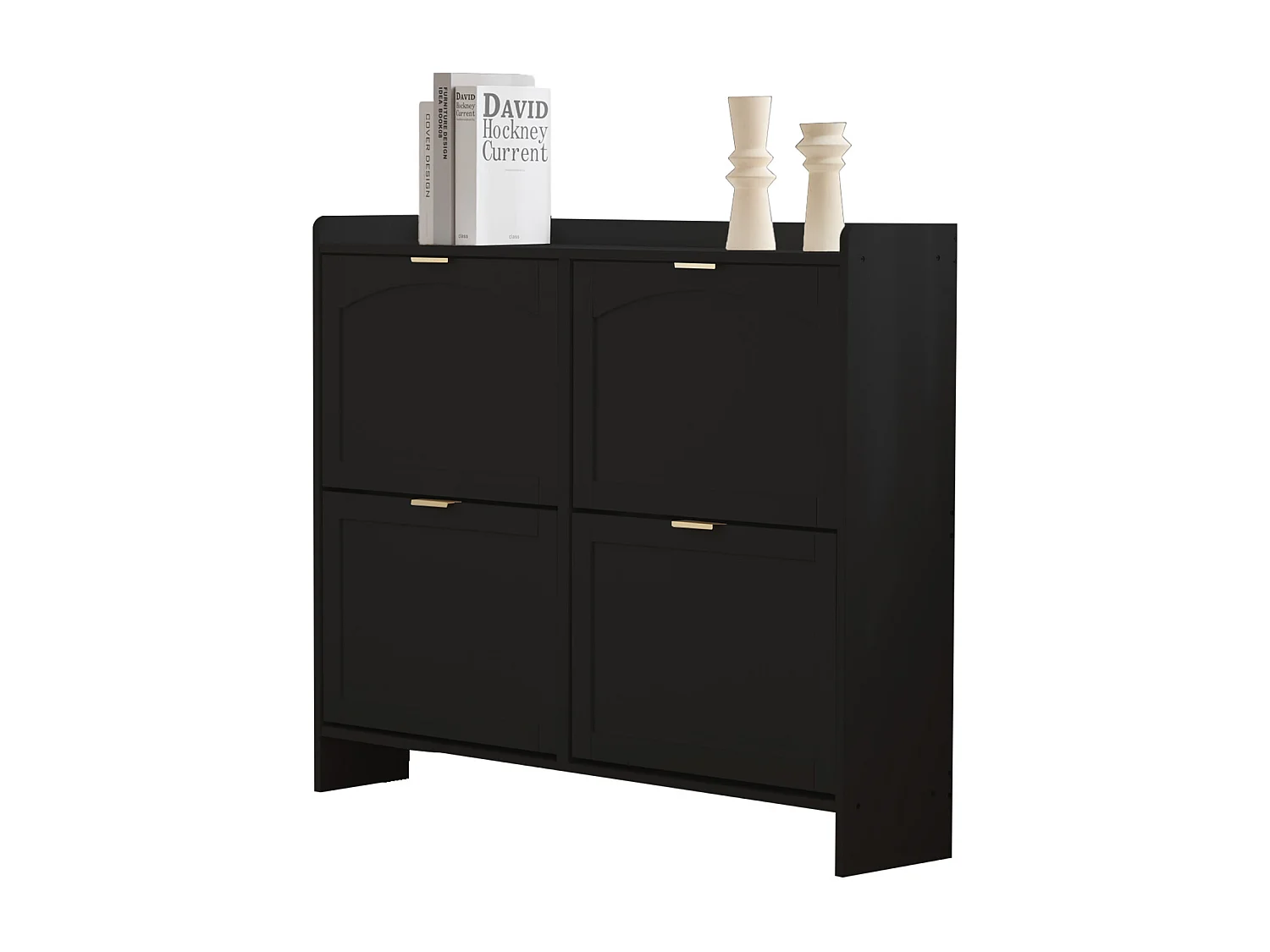 Meuble à chaussures avec 4 compartiments abattants en bois PB- Noir