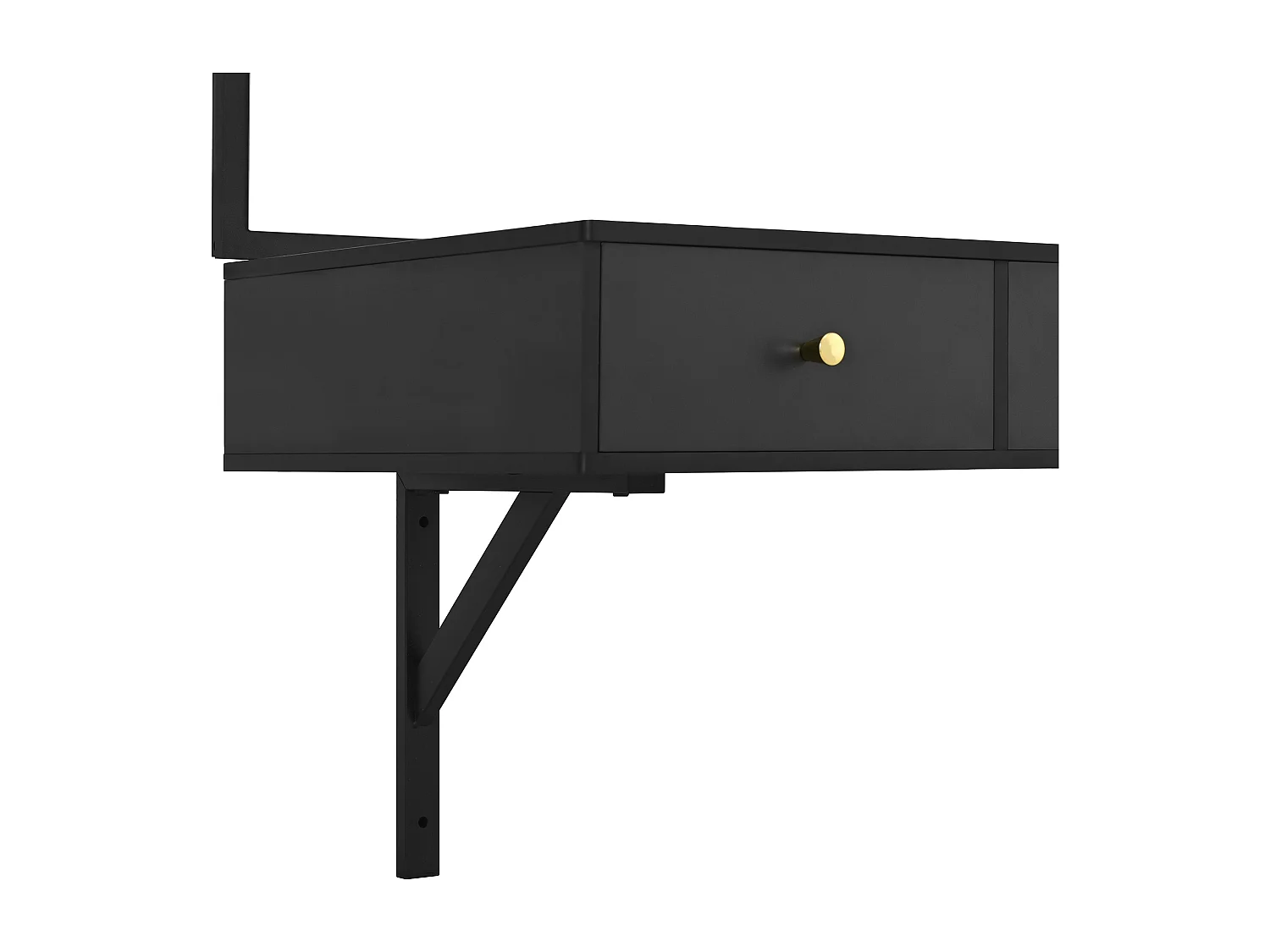 Coiffeuse murale avec miroir, 3 tiroirs et prises - Noir