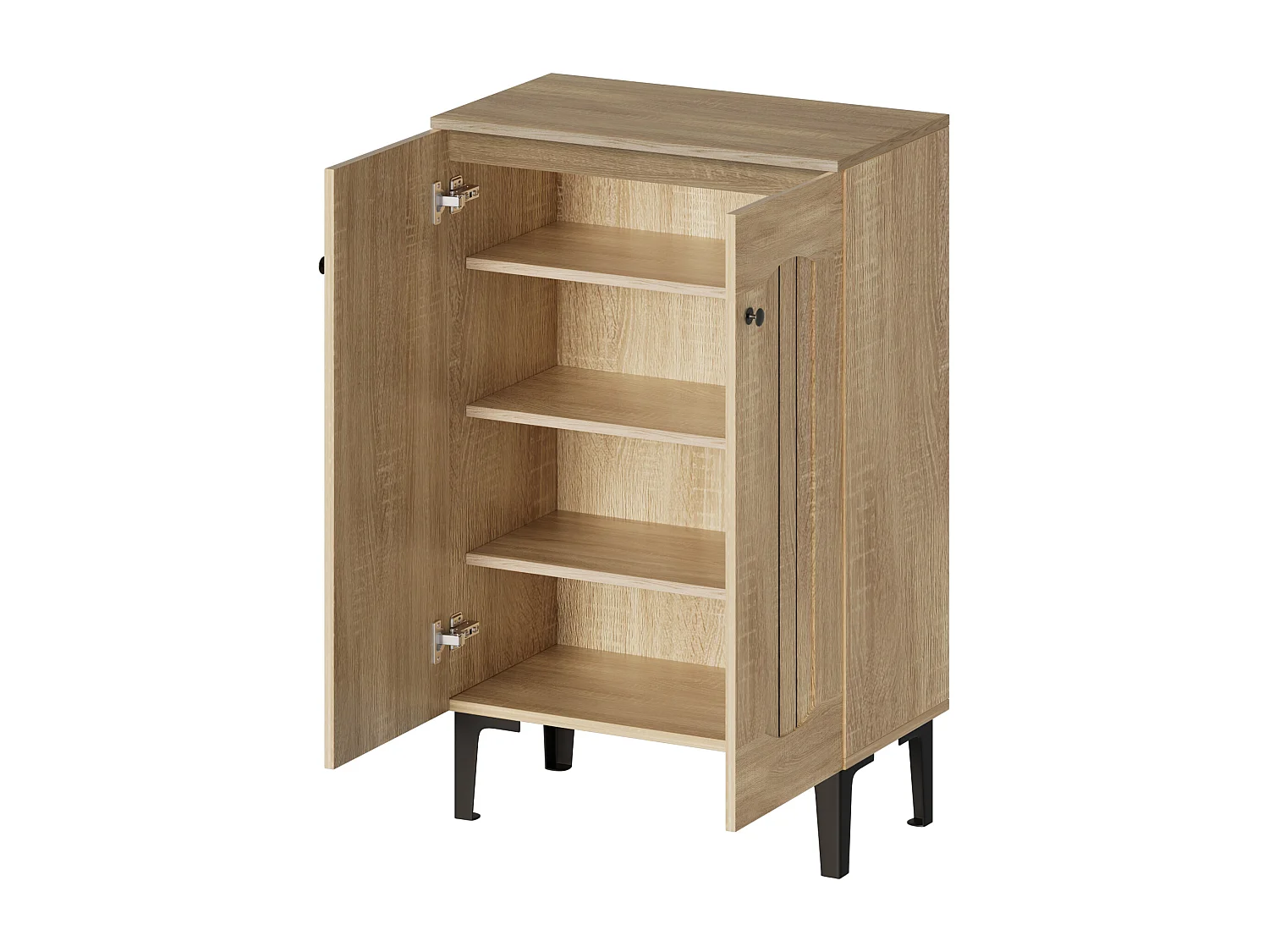 Meuble à chaussures avec 2 porte - étagères réglables - Couleur bois et noir