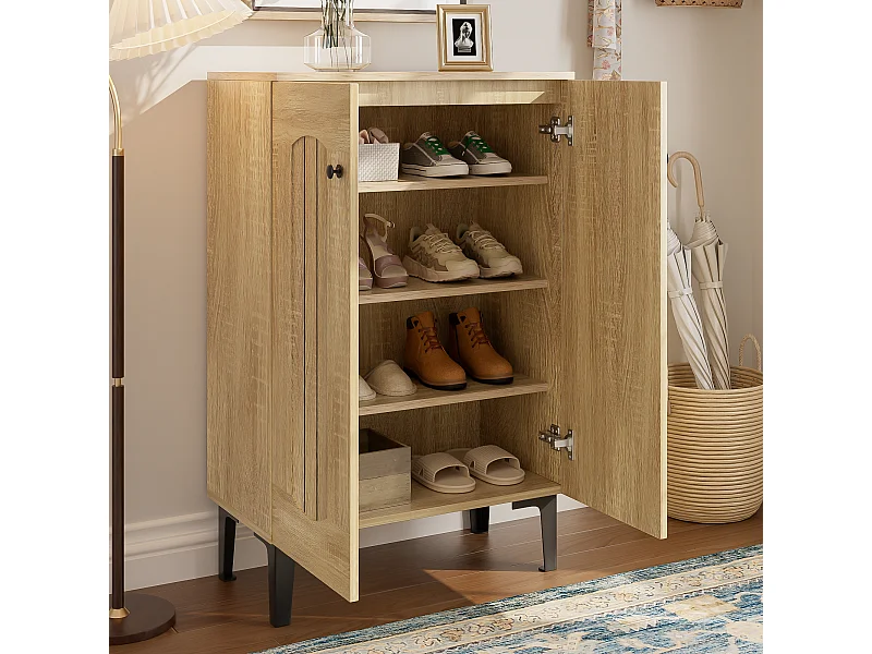 Meuble à chaussures avec 2 porte - étagères réglables - Couleur bois et noir