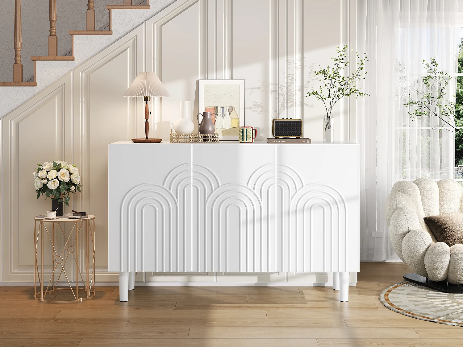 Buffet avec 3 portes en MDF - Etagère réglable - Blanc