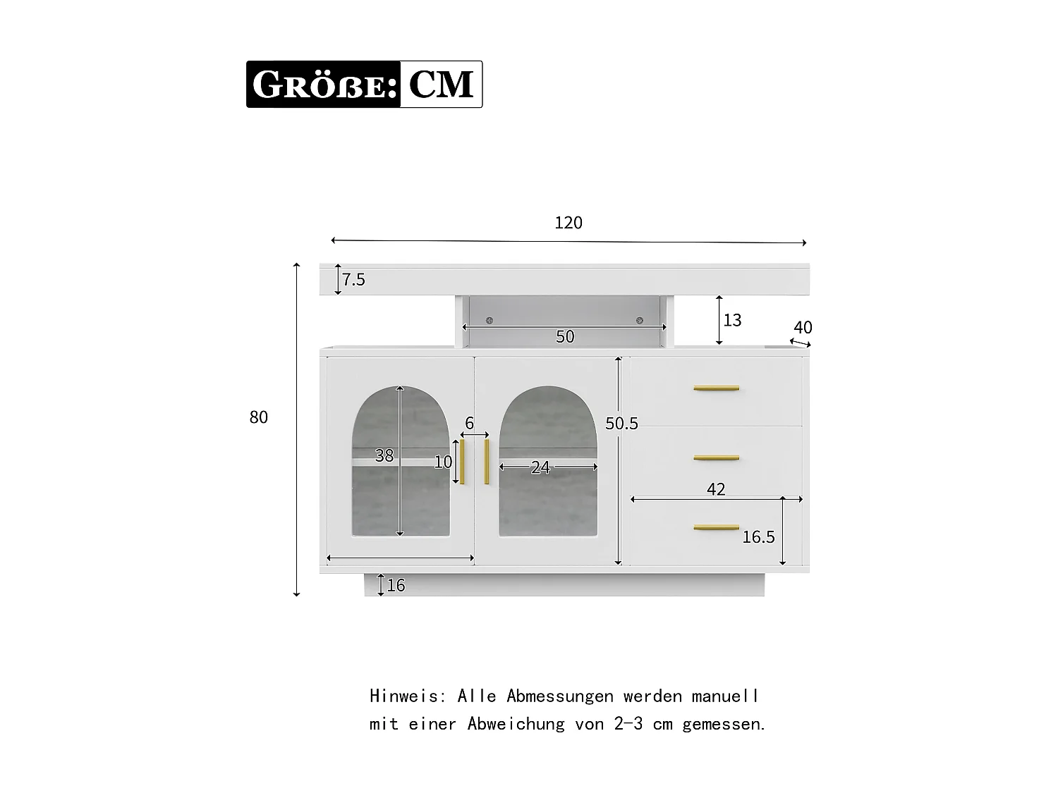 Buffet laqué brillant blanche avec LED, 3 tiroirs et 2 portes 120x40x80cm