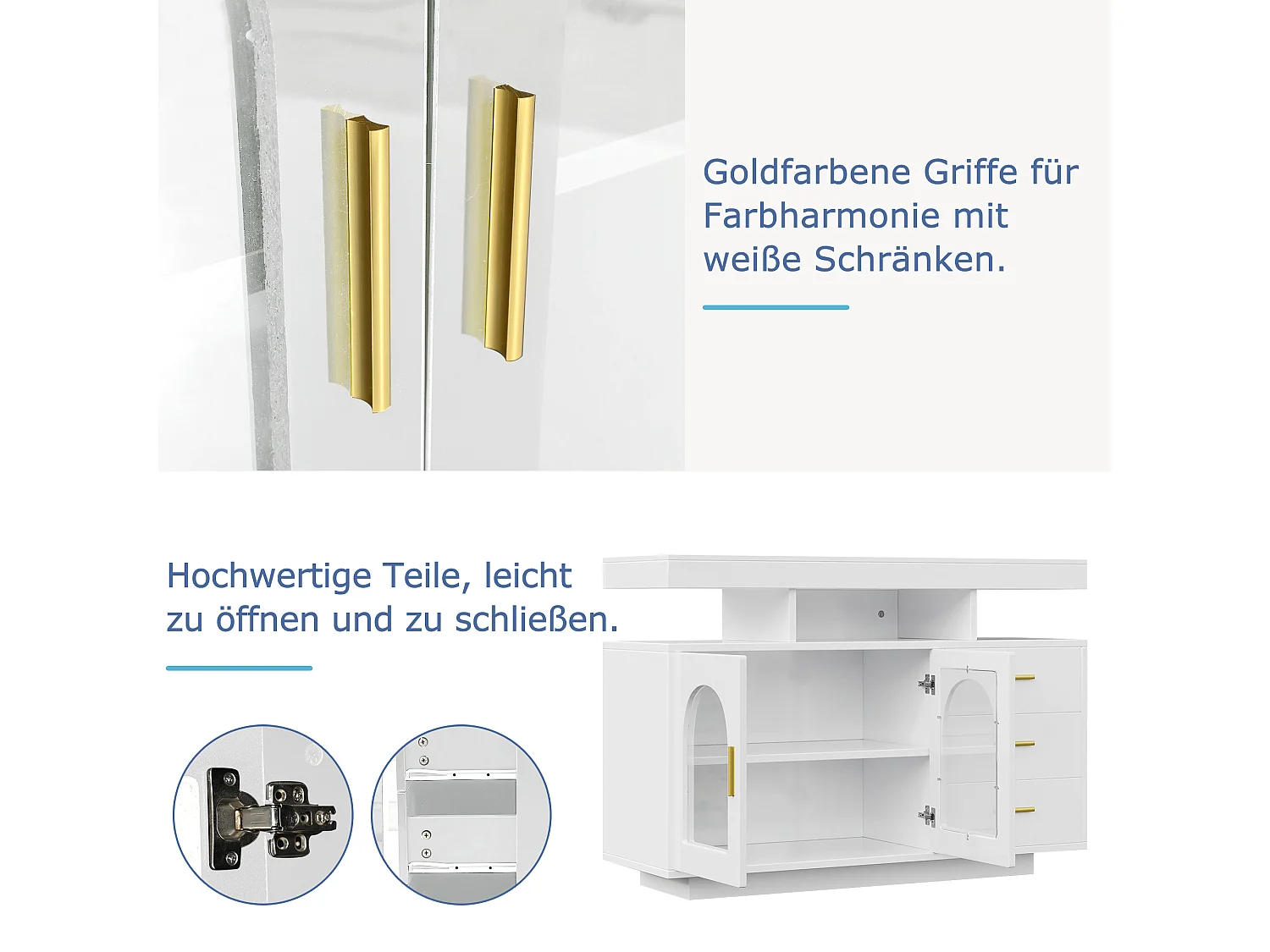 Buffet laqué brillant blanche avec LED, 3 tiroirs et 2 portes 120x40x80cm