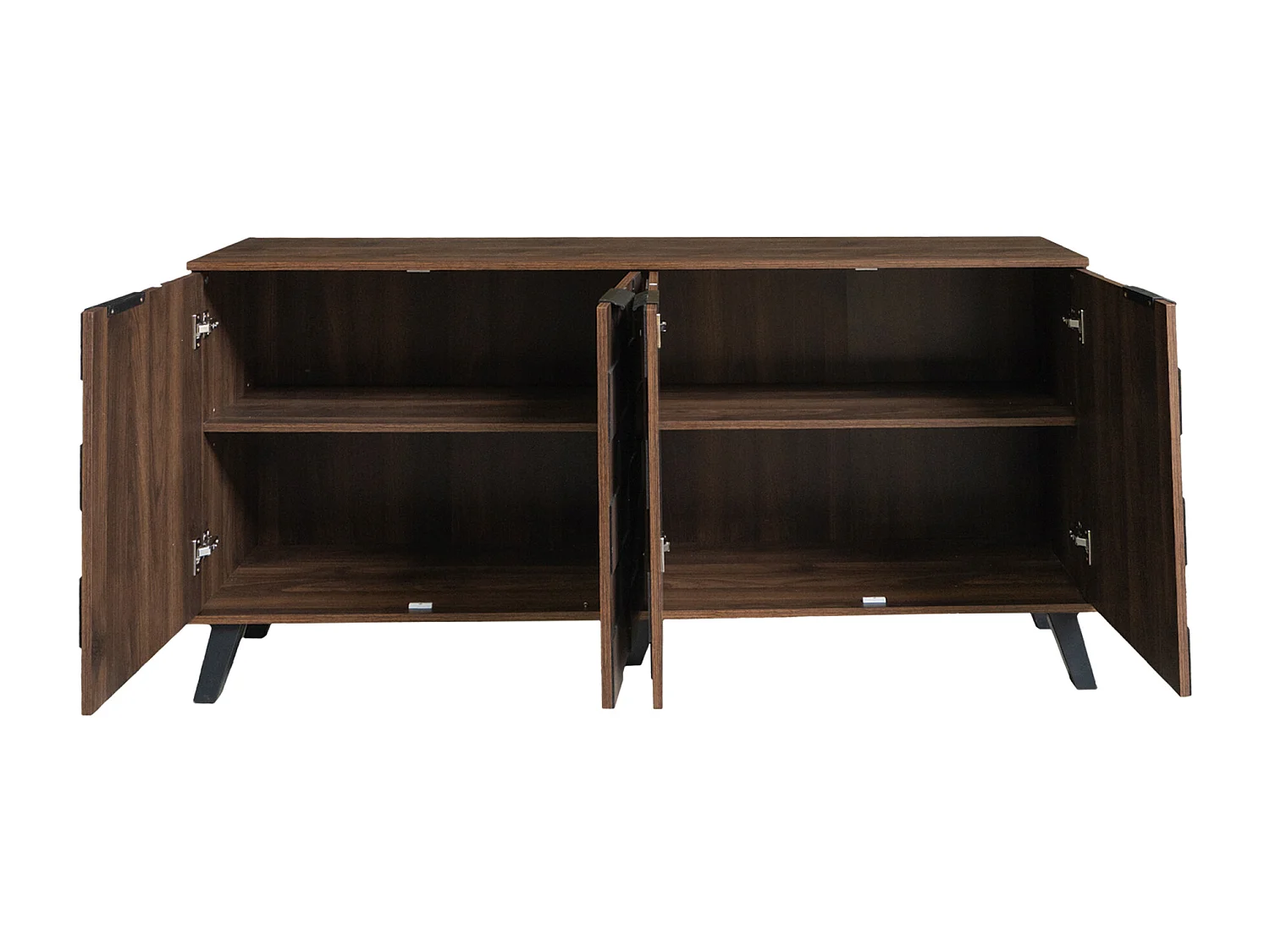 Buffet moderne avec 4 portes - Porte à motif géométrique - Couleur bois foncé