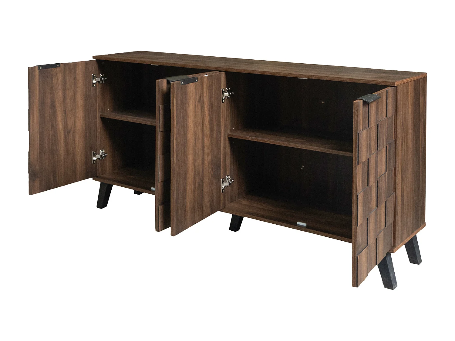 Buffet moderne avec 4 portes - Porte à motif géométrique - Couleur bois foncé