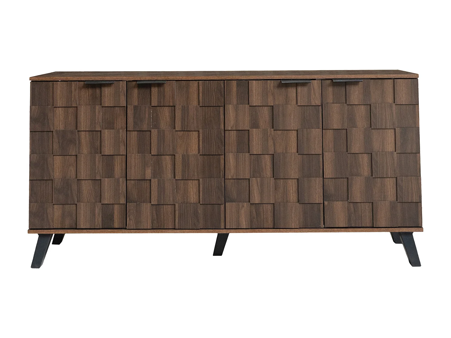 Buffet moderne avec 4 portes - Porte à motif géométrique - Couleur bois foncé