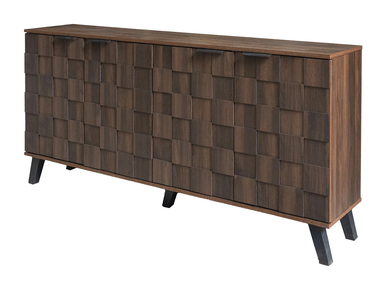 Buffet moderne avec 4 portes - Porte à motif géométrique - Couleur bois foncé