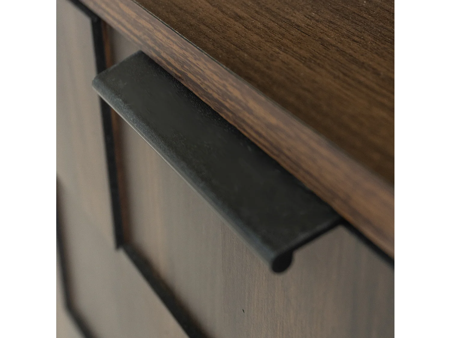 Buffet moderne avec 4 portes - Porte à motif géométrique - Couleur bois foncé