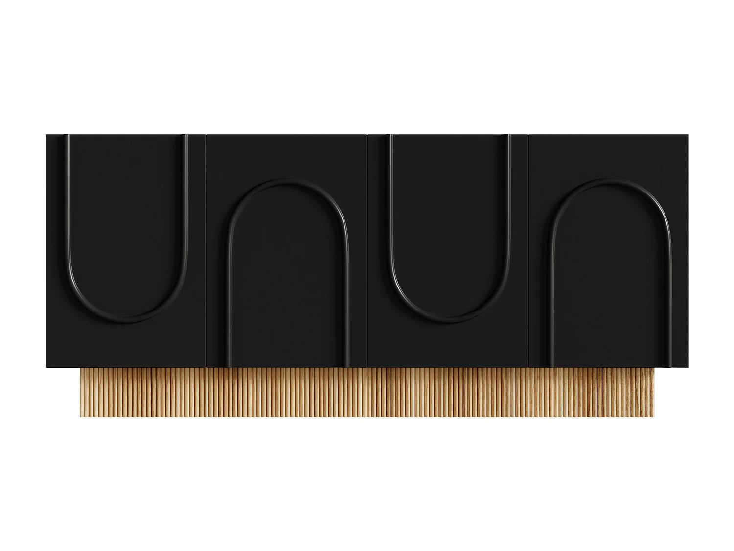 Buffet avec 4 portes noires - Base rayée en couleur bois 160x38x75cm