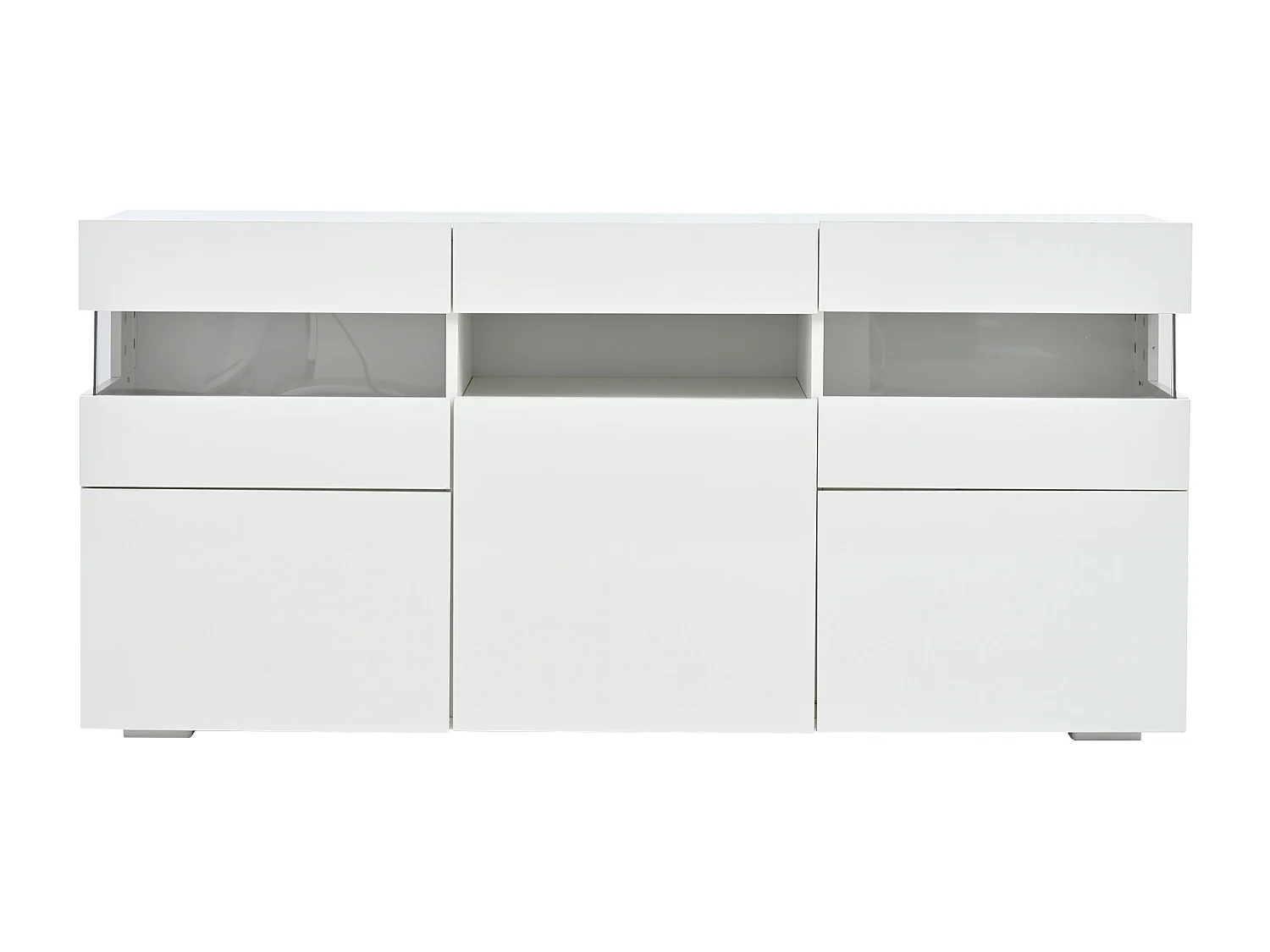 Buffet avec LED et 3 portes 140 x 40,5 x 66,5 cm - Porte acrylique -Blanc laqué