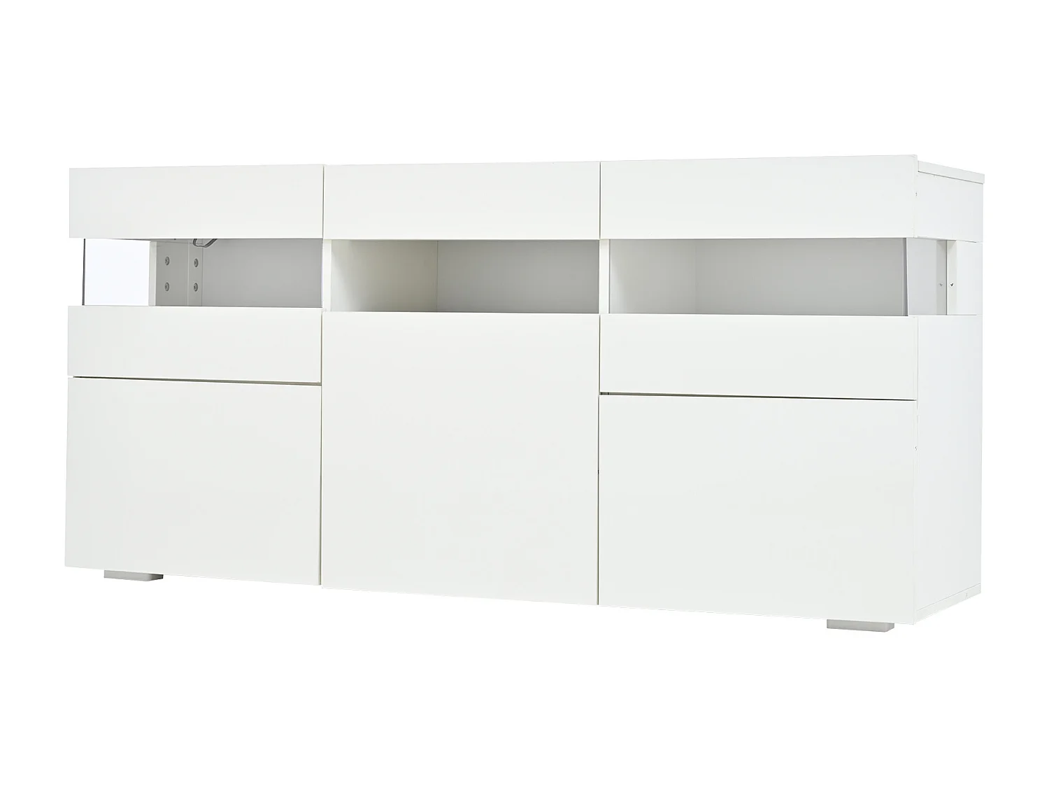 Buffet avec LED et 3 portes 140 x 40,5 x 66,5 cm - Porte acrylique -Blanc laqué