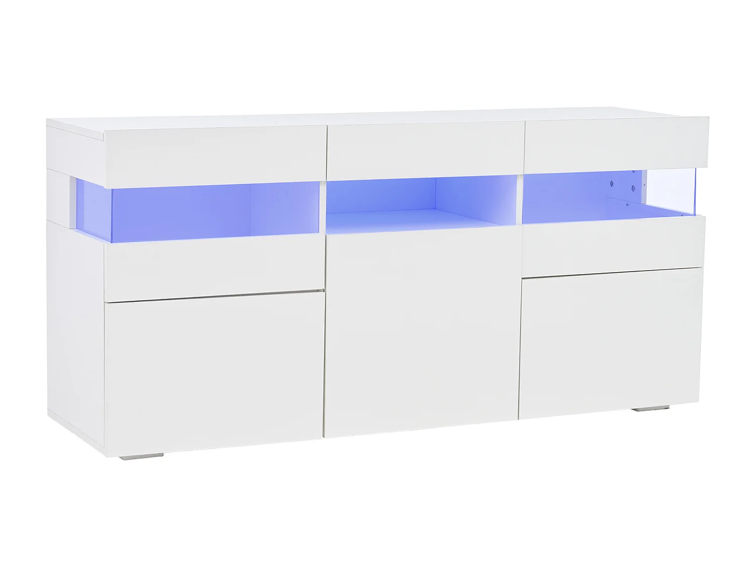 Buffet avec LED et 3 portes 140 x 40,5 x 66,5 cm - Porte acrylique -Blanc laqué