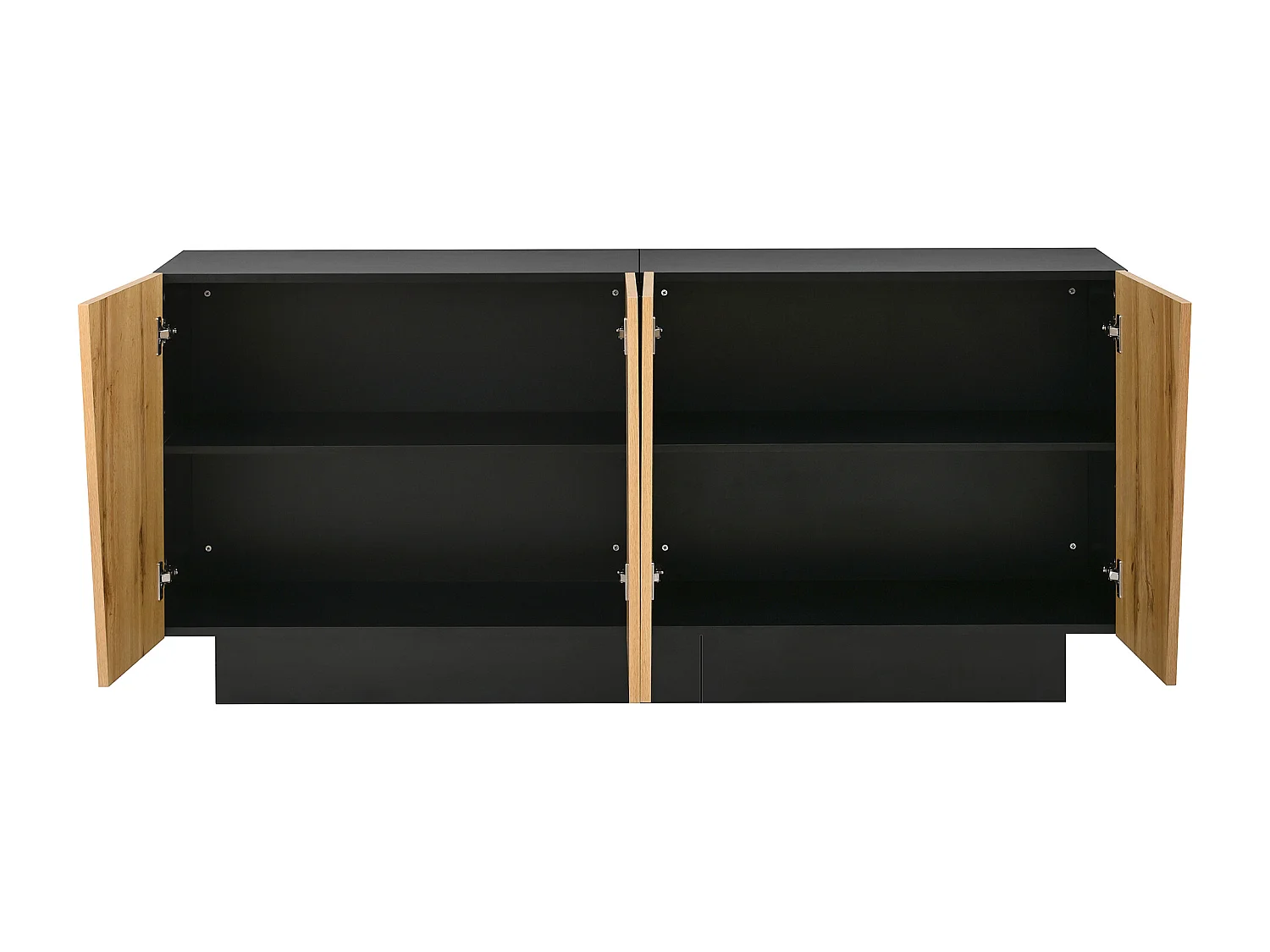 Buffet avec 4 portes -Conception de lignes - Grande rangement - Couleur bois et noir